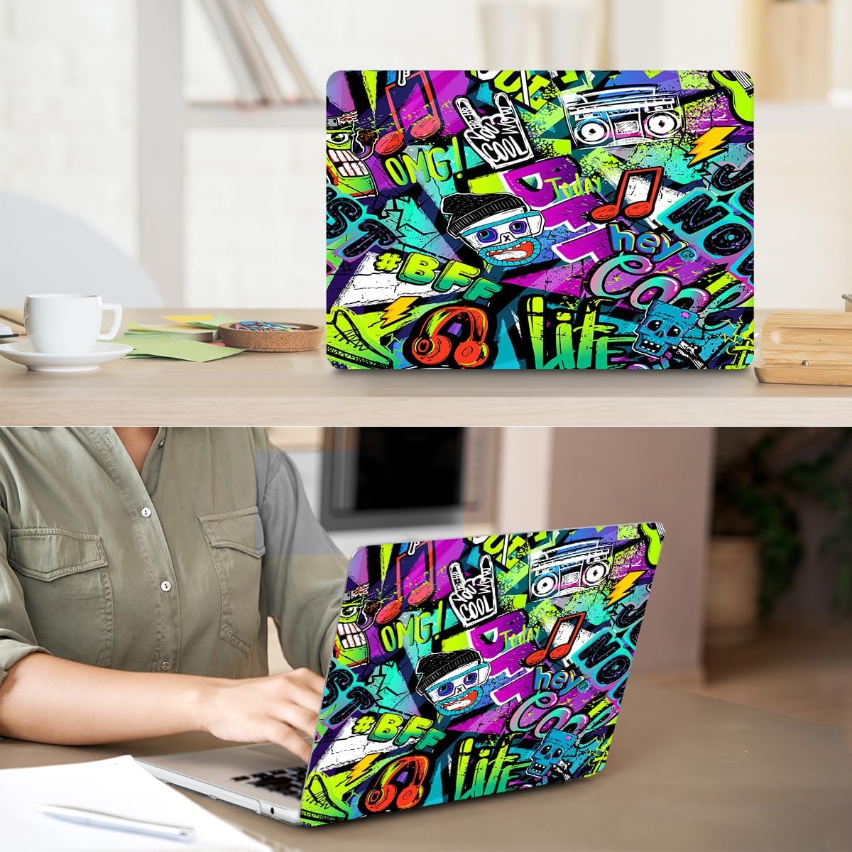 Compatible with MacBook Air 13 inch Case 2025 2024-2022 M4 A3240 M3 A3113 M2 A2681, Plastic Hard Shell&Keyboard Cover&Screen Film&Webcam Cover for MacBook Air 13.6 inch Case, Cool Graffiti