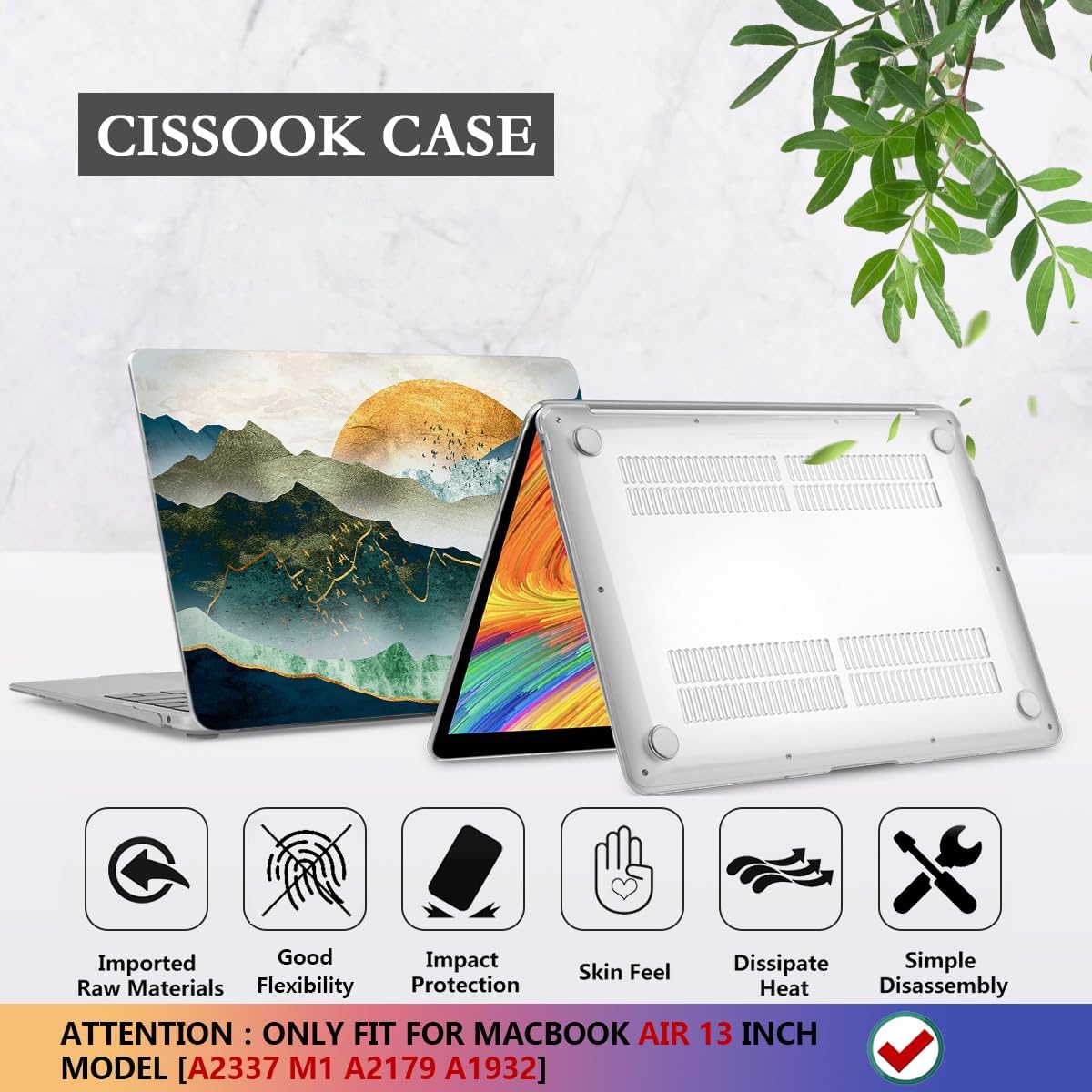 CISSOOK Mountain Case for MacBook Air 13 inch 2020 2021 2019 2018 Release Model A2337 M1 A2179 A1932 with Touch ID, Plastic Sunshine and Mountain Scenery Cover for MacBook Air 13" with Keyboard Cover