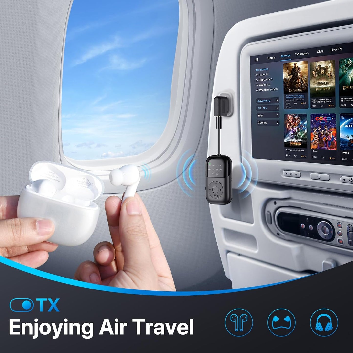 Bluetooth Transmitter Receiver, 2-in-1 Bluetooth 5.4 Adapter for TV, Airplane, Gym Equipment, Cars, PC, Supports to 2 Wireless Headphones, Cell Phones, Wireless Receiver for Car, Home Stereo- Black