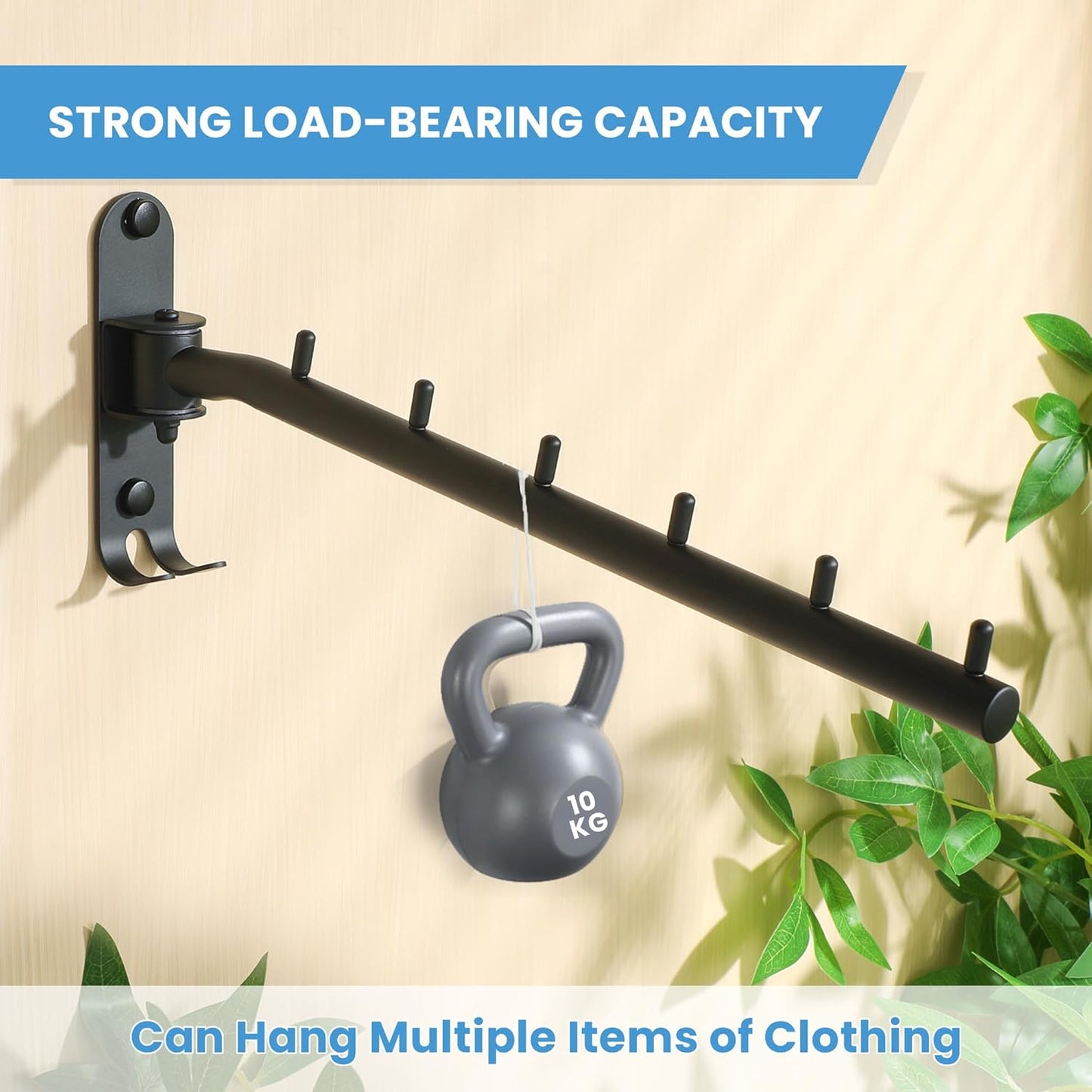 Clothing Racks for Hanging Clothes, Garment Racks Wall Mounted Clothes Bar-Hanger Holder Hooks Heavy Duty Folding Drying Rack Space Saving Clothing Hanging System Closet Storage Organizer