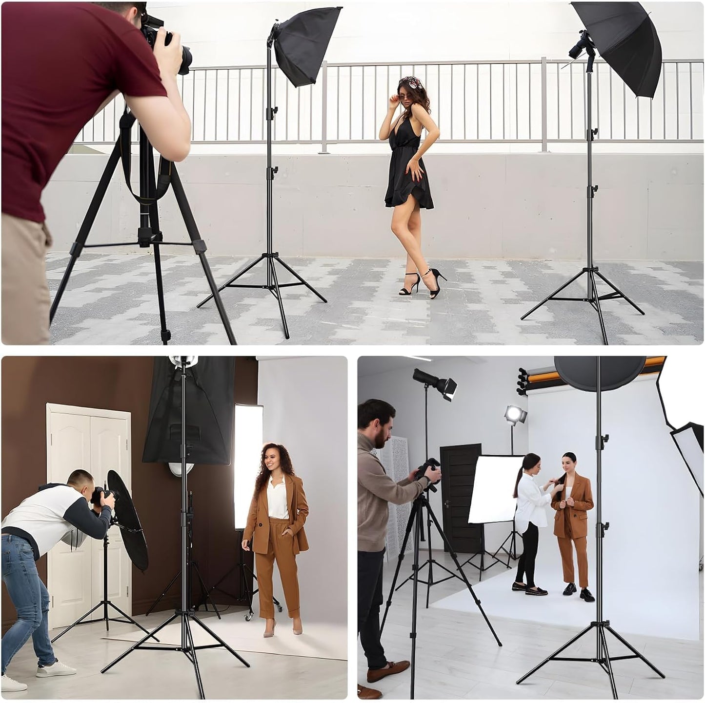 2pack Heavy Duty Light Stand 9.2ft / 110" Aluminum Spring Cushioned Tripod Lighting Stands Max Loading:10KG Adjustable 94cm-280cm with Carry Bag for Photography Softboxes Umbrella Studio Shooting