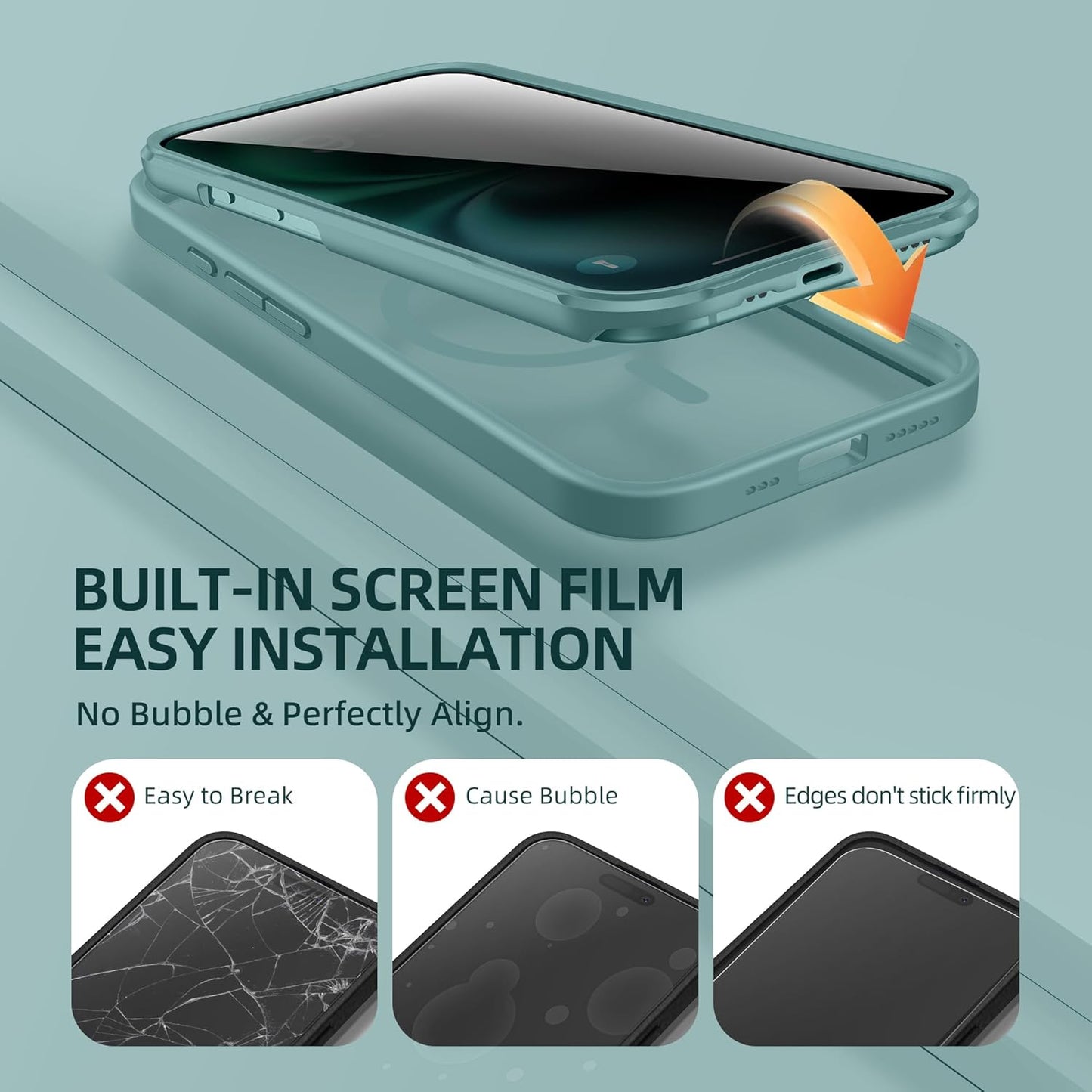 BERFY Magnetic for iPhone 16 Case, Compatible with MagSafe, Built-in Privacy Screen Protector and Upgraded Camera Protection, Anti-Spy Full Body Shockproof Phone Case for 16 6.1", Green