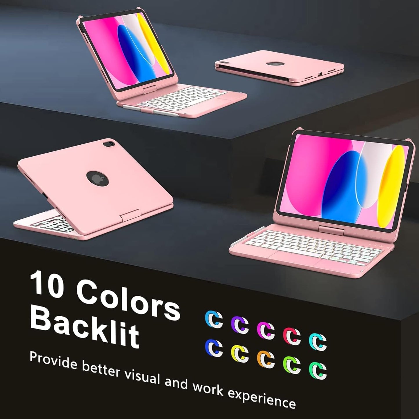 for iPad A16 11th Generation/10th Generation Case with Keyboard,Touch Keyboard for iPad 11" /10th Gen 10.9 inch 2022-10 Color Backlight, 360° Rotatable Protective Cover