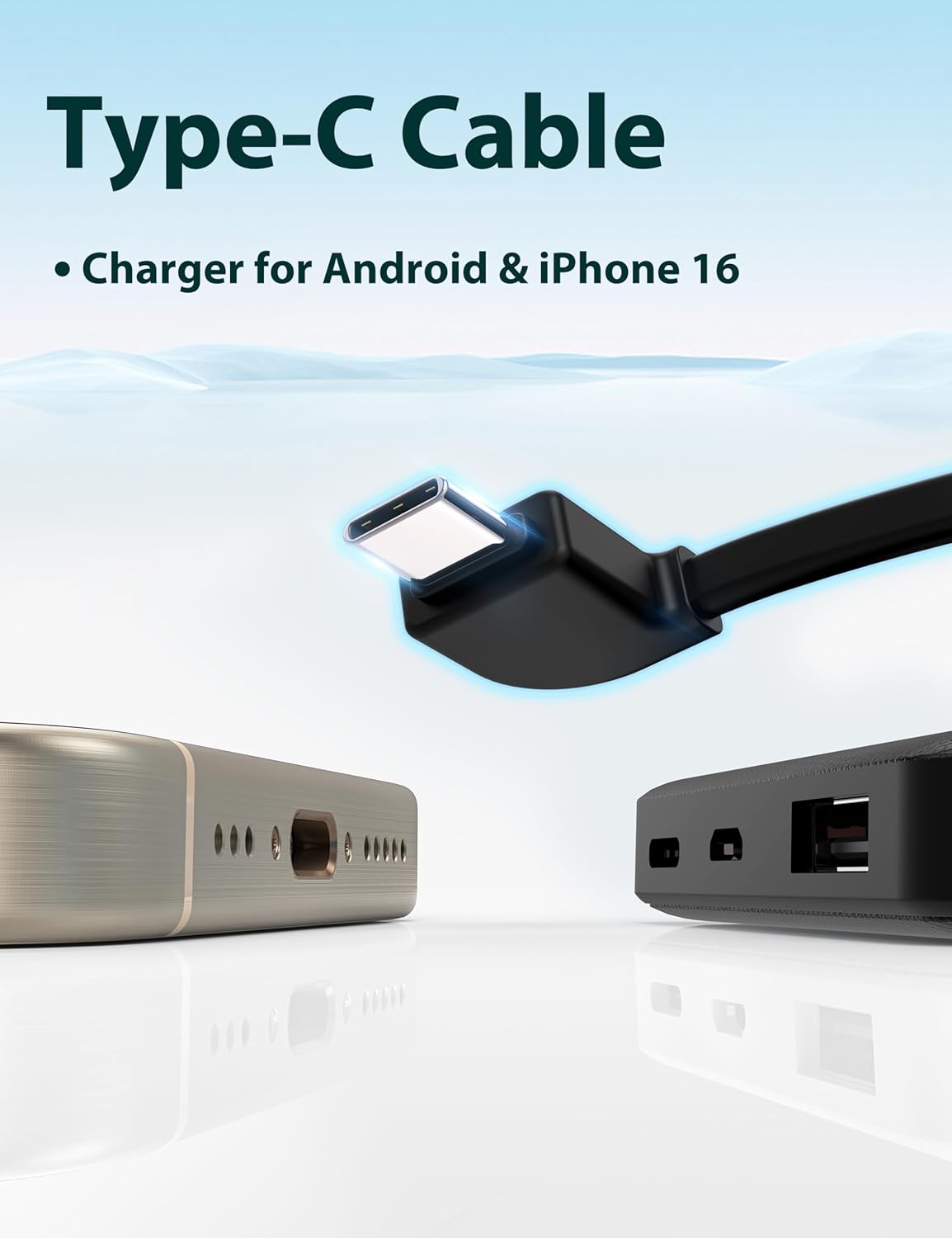 6000mah Ultra Slim Built in Cables Power Bank, Card Size Built in USB C Cords Battery Pack Portable Charger for Phones, 3 Output External Battery Pack Compatible with iPhone, Samsung, Deep Black