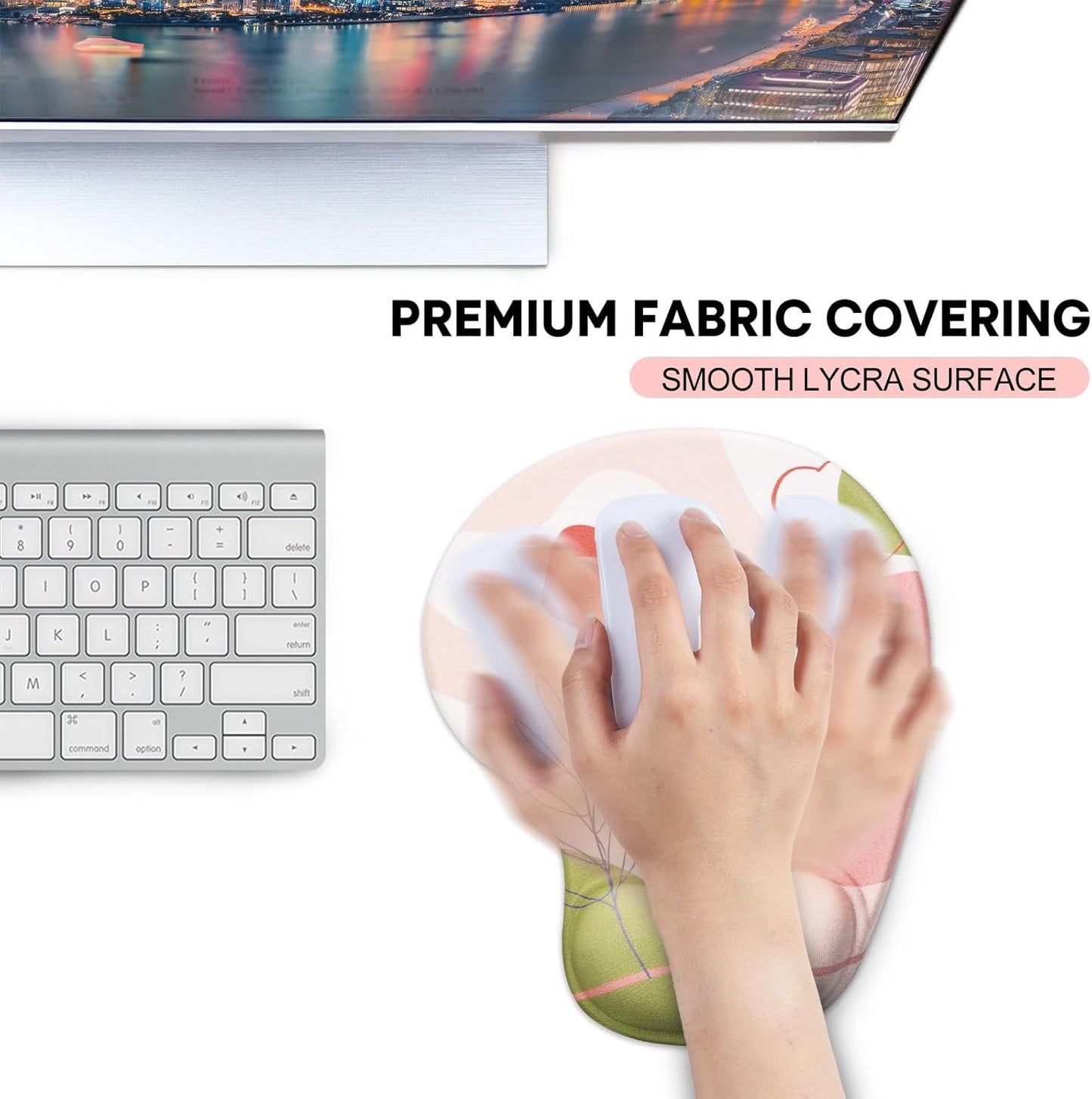 JIKIOU Mouse Pad, 2 Pack Ergonomic Mouse Pads with Comfortable Gel Wrist Rest Support and Smooth Cloth, Non-Slip PU Base for Easy Typing Pain Relief Durable and Easy to Clean Small Rose