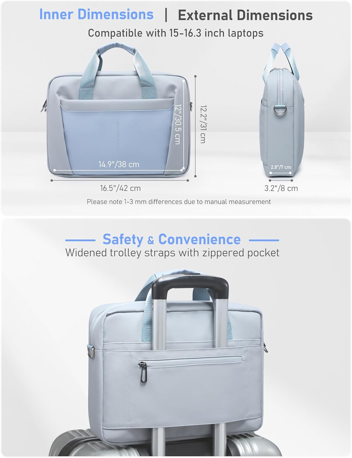 15-16 Inch Laptop Shoulder Bag Business Briefcase Water Resistant Computer Messenger Bags Compatible with MacBook Pro 16, MacBook Air 15 M4, HP, Dell, ASUS Notebook, Blue