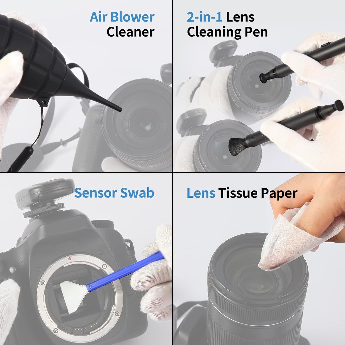 Camkix 14-in-1 Camera Lens Cleaning Kit - Includes Advanced Large Silicone Air Blower, 2in1 Lens Cleaning Pen, Dry Swabs, Cleaning Paper, 30 ML Optical Lens Spray for Mirrorless Cameras, APS-C, DSLR