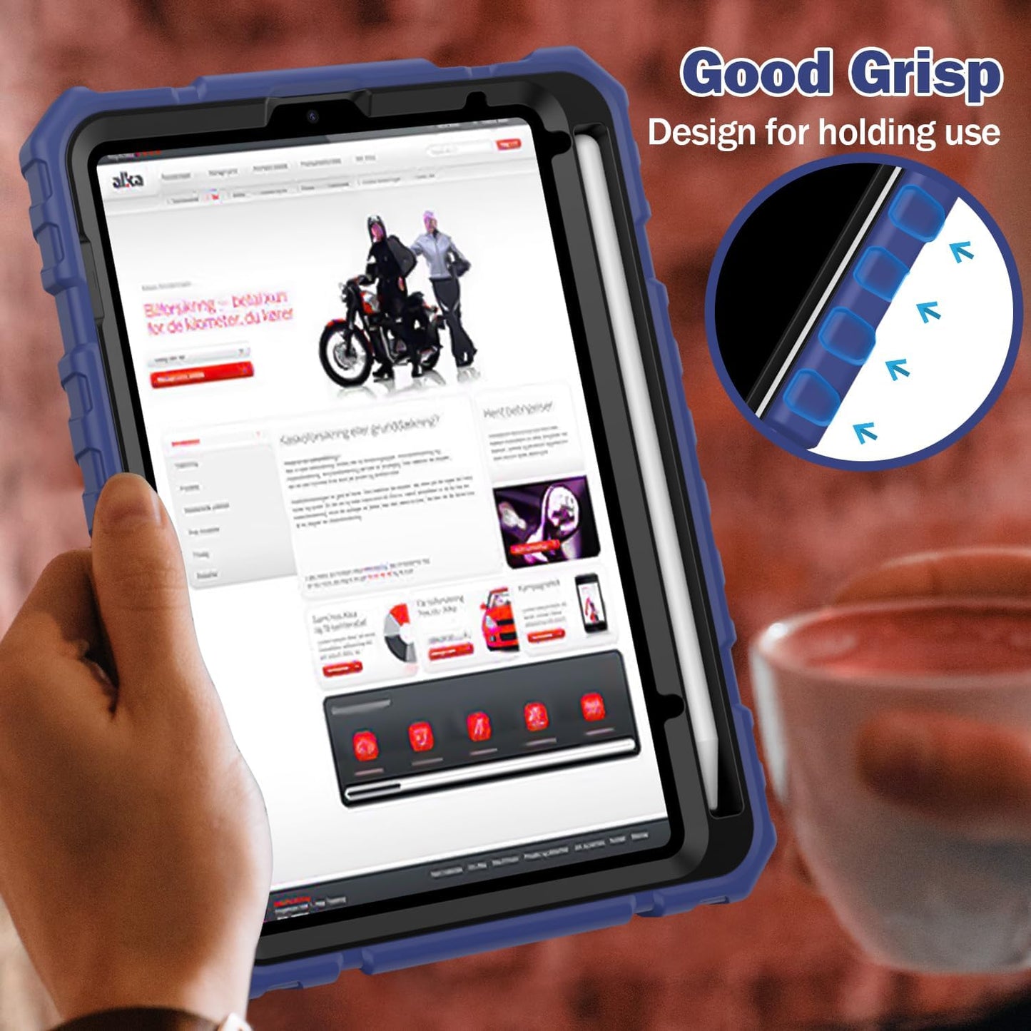 Grifobes Case for iPad Mini 7 (A17 Pro) 2024 / Mini 6 2021 8.3 inch, Heavy Duty Shockproof Rugged Cover with Pencil Holder Stand, for I Pad Mini 7th/6th Gen 8.3" Case for Kids Boys (Navy Blue)