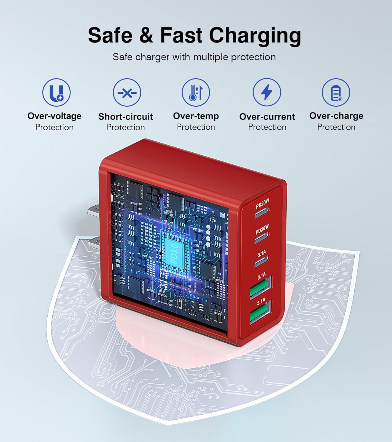 2Pack USB C Fast Charger Block, 50W 5-Port Type C Wall Charger Brick, Multiport Charging Plug Power Adapter Brick Cube for iPhone 16/15/14/13/12, Pad Mini/Pro, Galaxy S23 S22