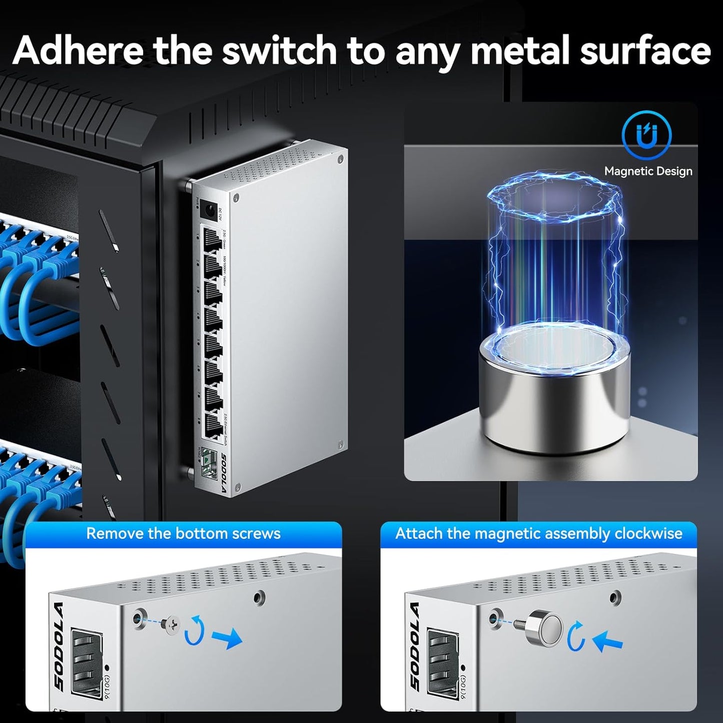 SODOLA 8-Port 2.5Gb Switch Unmanaged,8 x 2.5GBASE-T Ports,1X10G SFP+,Aluminum Alloy Cooling & Magnetic Mounting, Fanless,Plug & Play 2.5G Ethernet Switch
