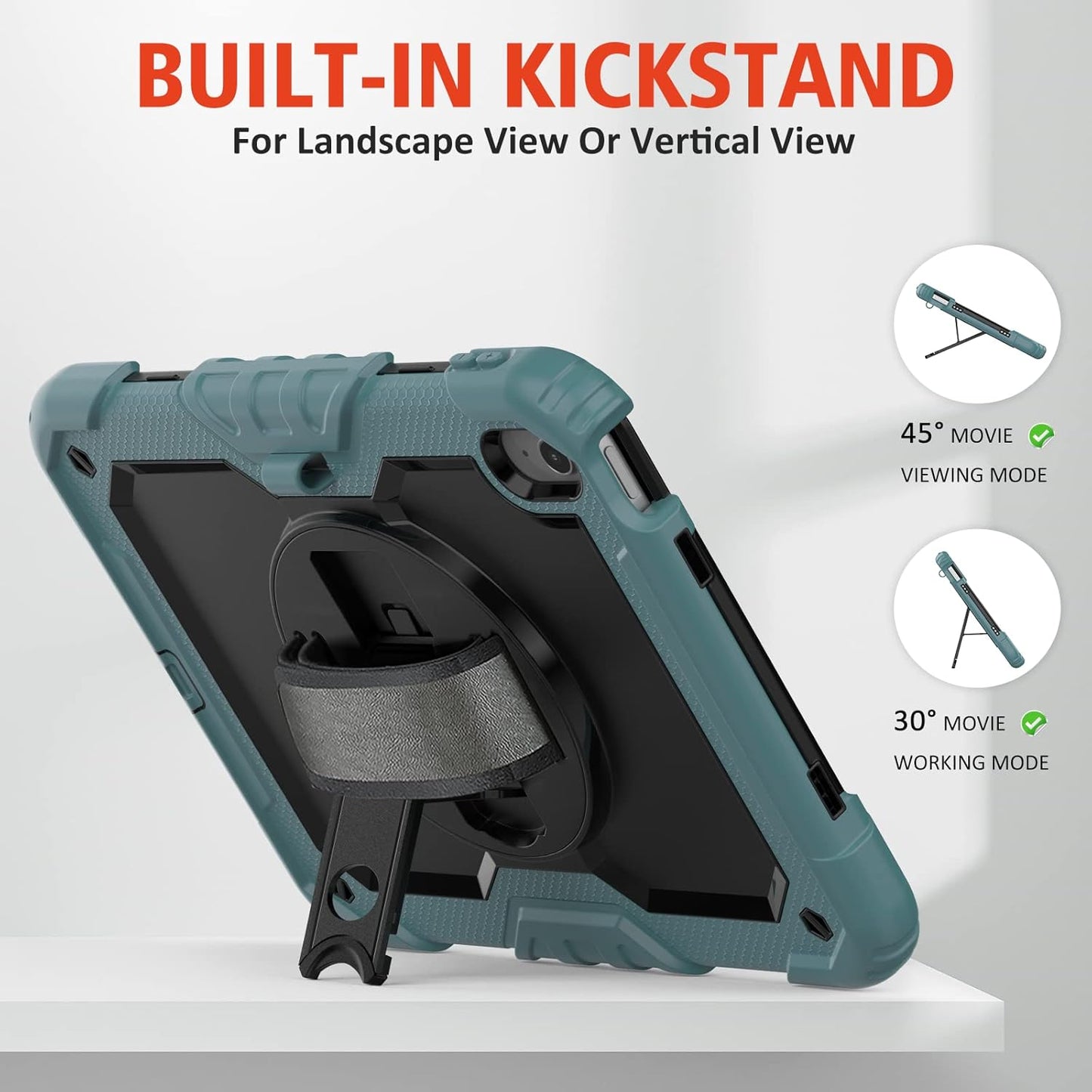 Ambison Case for iPad A16 11th/10th Generation 11"/10.9'' 2025/2022,Heavy Duty Shockproof Case with Tempered Glass Screen Protector, 360° Rotating Handle Strap&Stand,Shoulder Strap-Teal