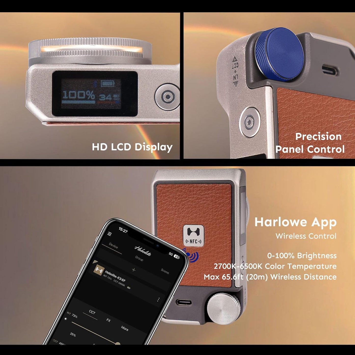 Harlowe Iris Content Creator Lighting Kit 5W Bi-Color Portable LED Light for Photography and Video Recording with Magic Lens, 2700K-6500K CRI/TLCI 96+, IP54, App Control on Camera Light Creator Kit