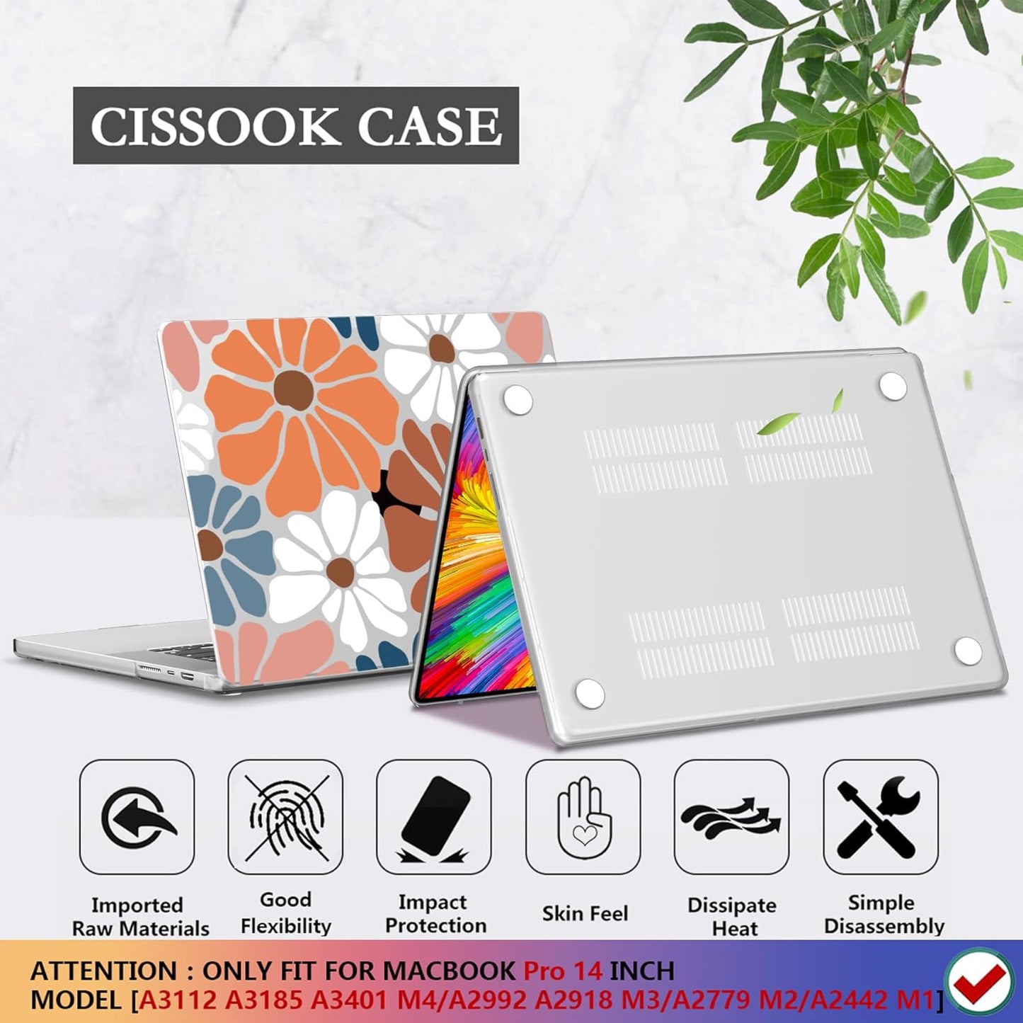 CISSOOK Compatible with MacBook Pro 14 inch 2025 2024-2021 Release M4 M3 M2 M1 Chip A3112 A3185 A3401 A2918 A2992 A2779 A2442 Hard Shell Case with Keyboard Cover Screen Protector, Vintage Flowers