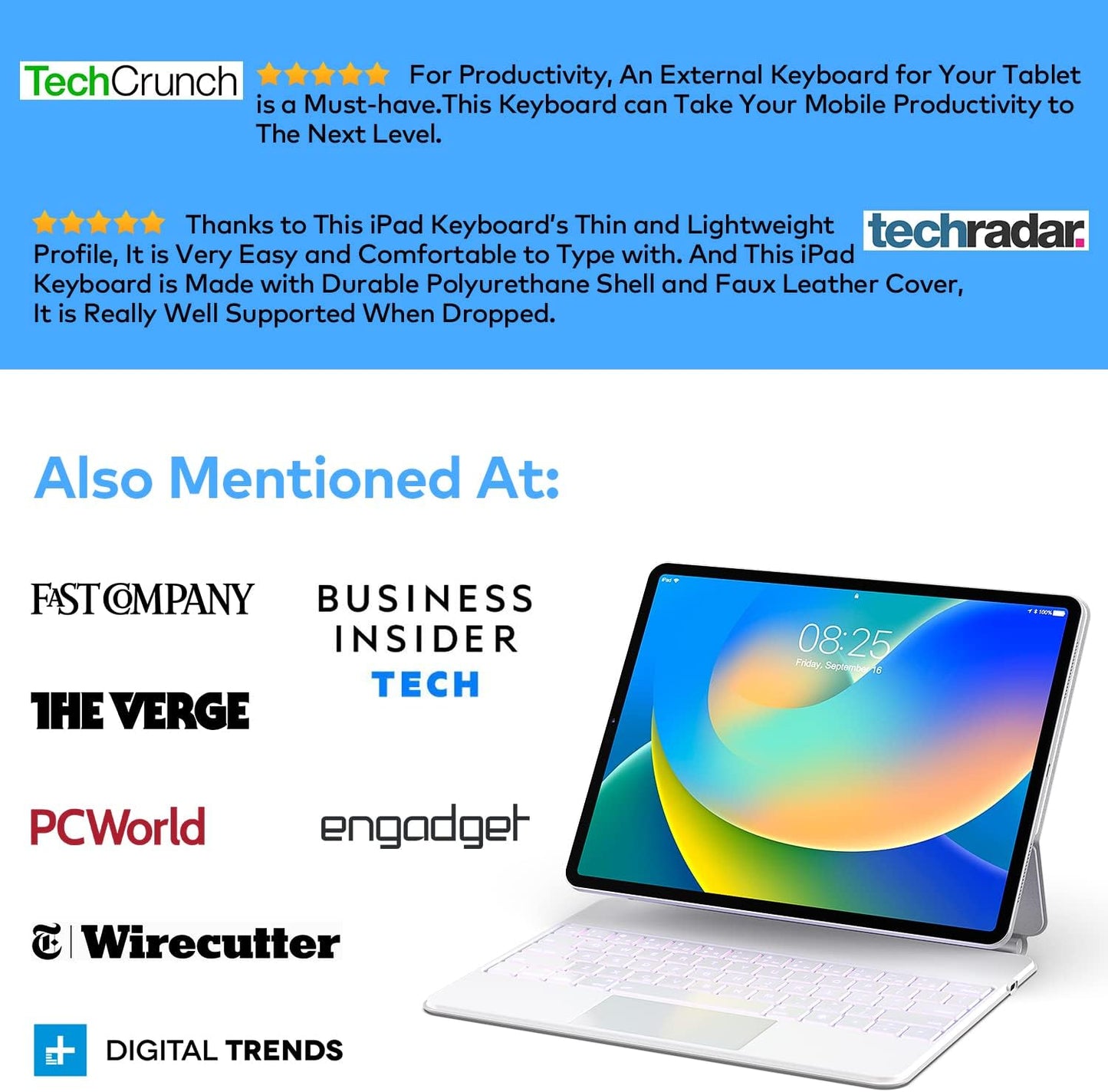 Keyboard Case for iPad Air 13 (M3 2025 / M2 2024) and iPad Pro 12.9 inch 6th / 5th / 4th / 3rd Generation – Magic-Style Magnetic Keyboard Case with Multi-Touch Trackpad – Floating Cantilever Stand