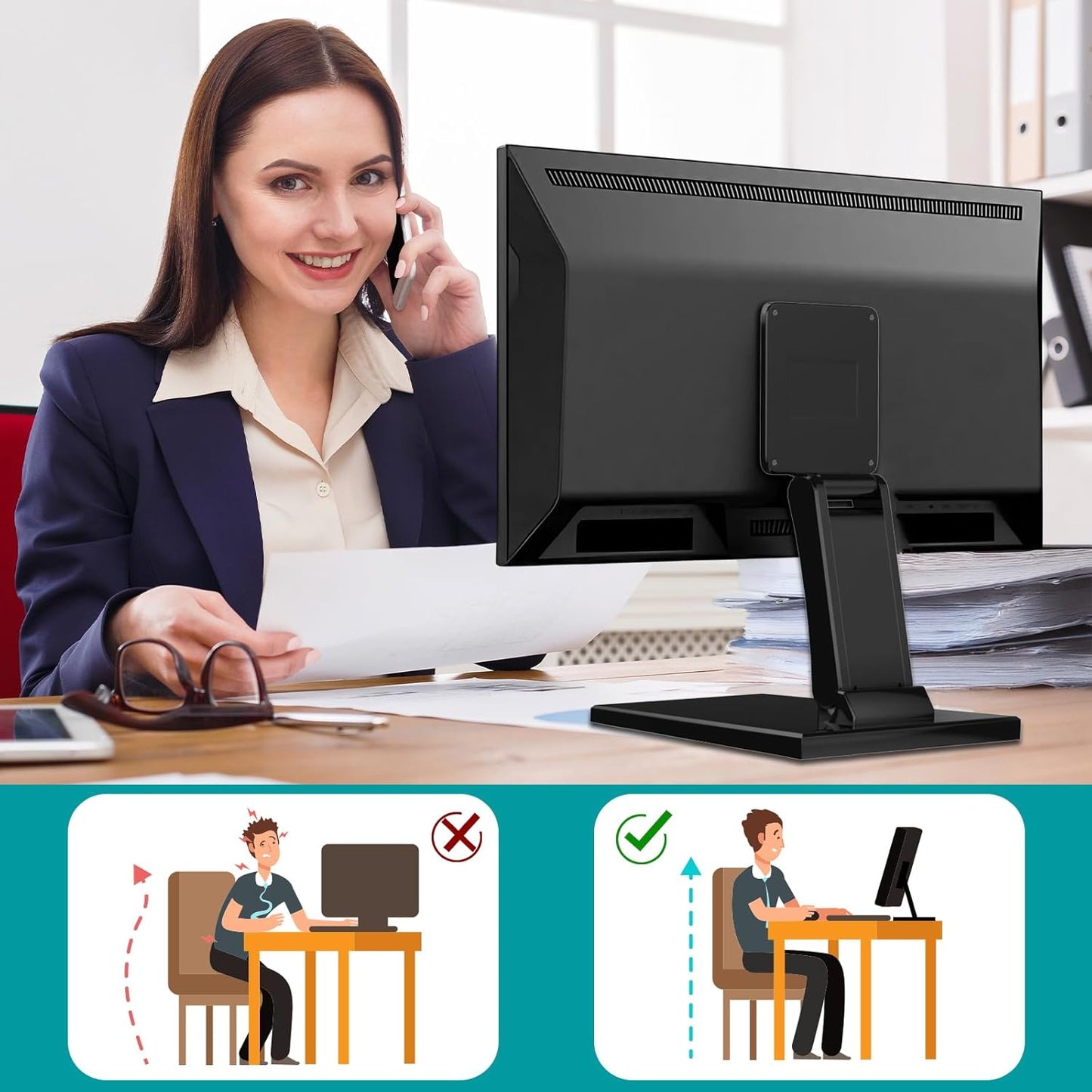 Jakeko Lay Flat Monitor Stand 24 inch - Low Foldable Monitor Stand Universal VESA 100 Adjustable