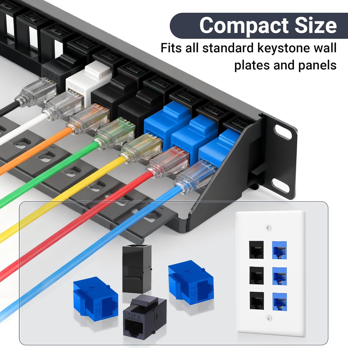 Cat6 RJ45 Keystone Coupler 25-Pack, Ethernet Coupler Female to Female, Ethernet Cable Extender UTP Inline Cat6 Keystone Jacks for Wall Plates & Patch Panels – Black
