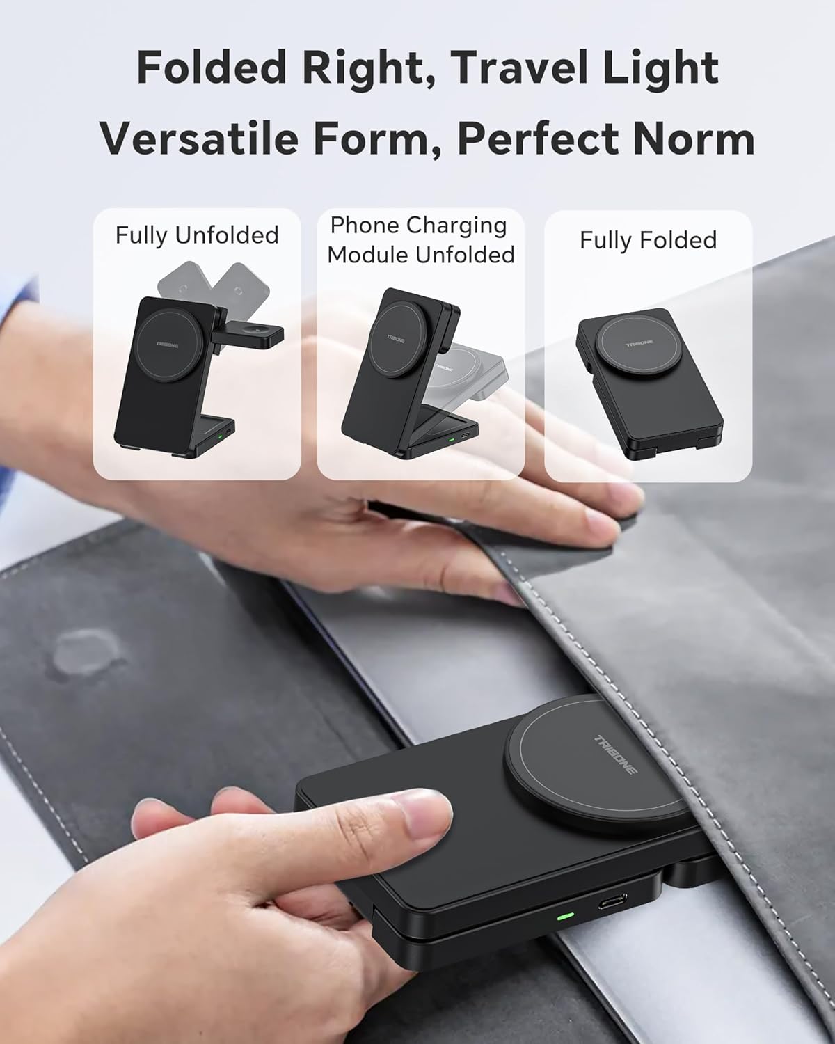 3 in 1 Charging Station for iPhone 16 15 14 13 12 Series, Wireless Charger for Apple Watch,Travel Magnetic Charging Stand for AirPods (Black)