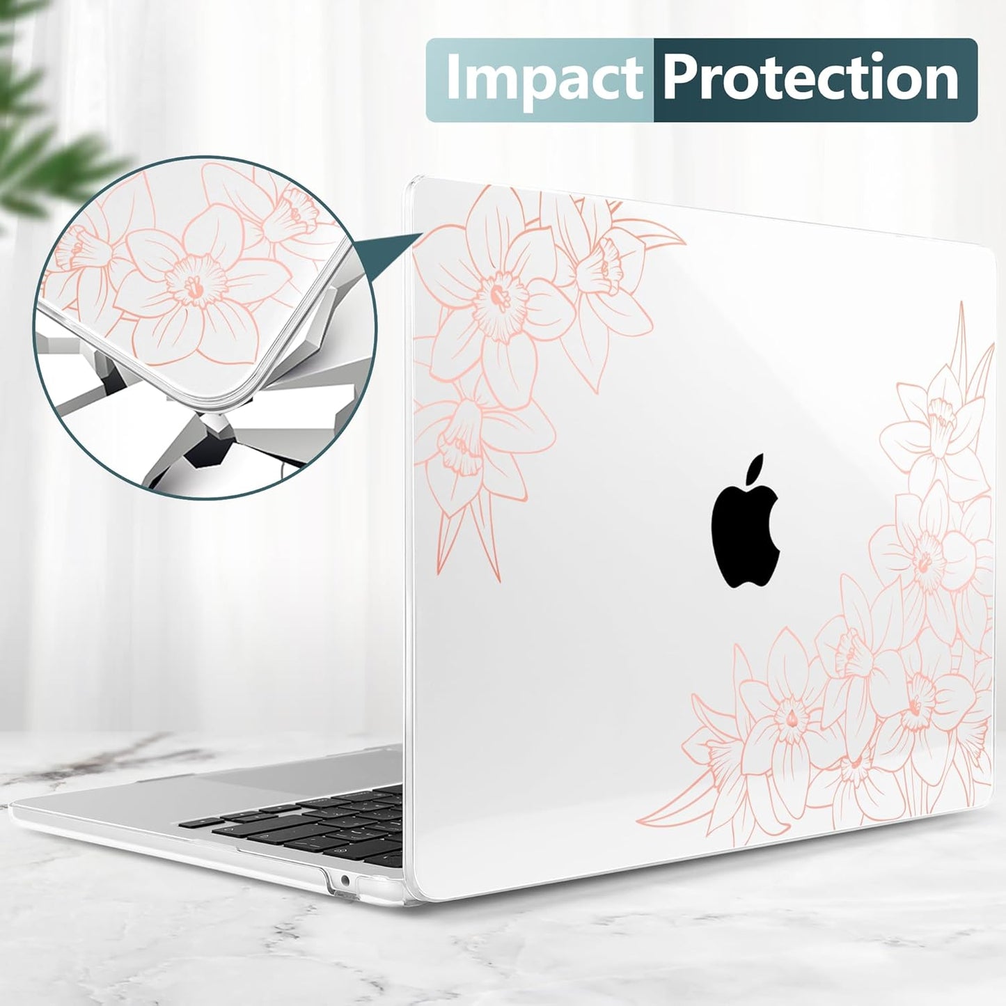 TWOLSKOO Compatible with M4 MacBook Air 13.6 inch Case 2025-2022 Release M4 A3240 M3 A3113 M2 A2681, Plastic Hard Shell & Keyboard Cover & Type C Adapter & Screen Protector, Pink Floral Frame