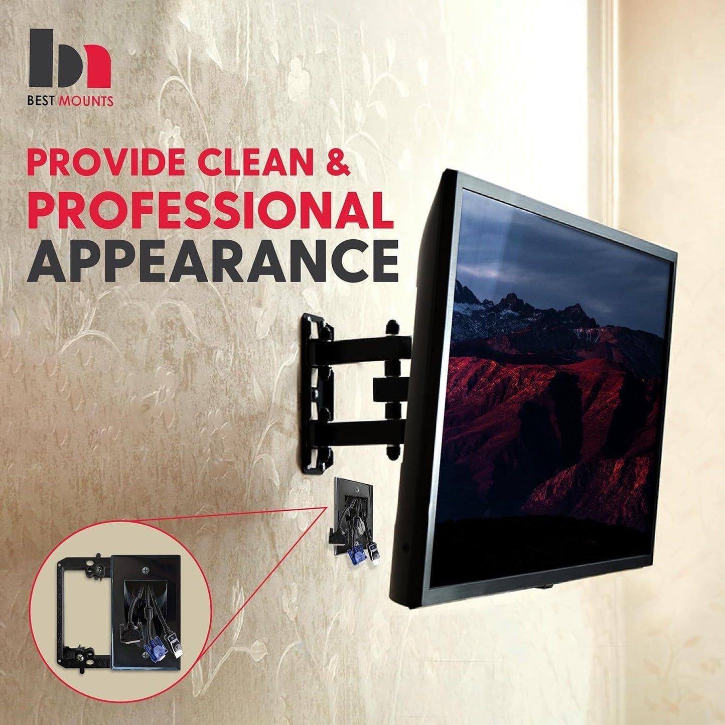 BestMounts - 10 Pack Inner Nose Behind Wall Cable Management TV Cord Hider for Wall Mounted TV - Single Gang Low Voltage Recessed Wall Plates Cable Pass Through for Wires, HDTV, HDMI (Black)