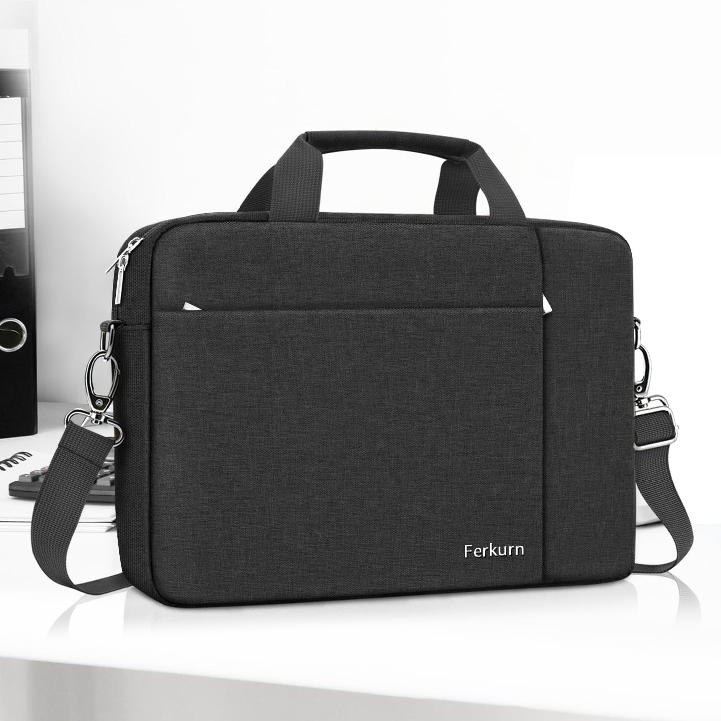 Ferkurn Laptop Bag Case for Women Men Computer Bag Compatible with HP Envy Pavilion Omen/LG Gram/MSI/Dell Inspiron XPS/Lenovo/Acer, Shoulder Strap Carrying Messenger Briefcase, Black, 14 Inch