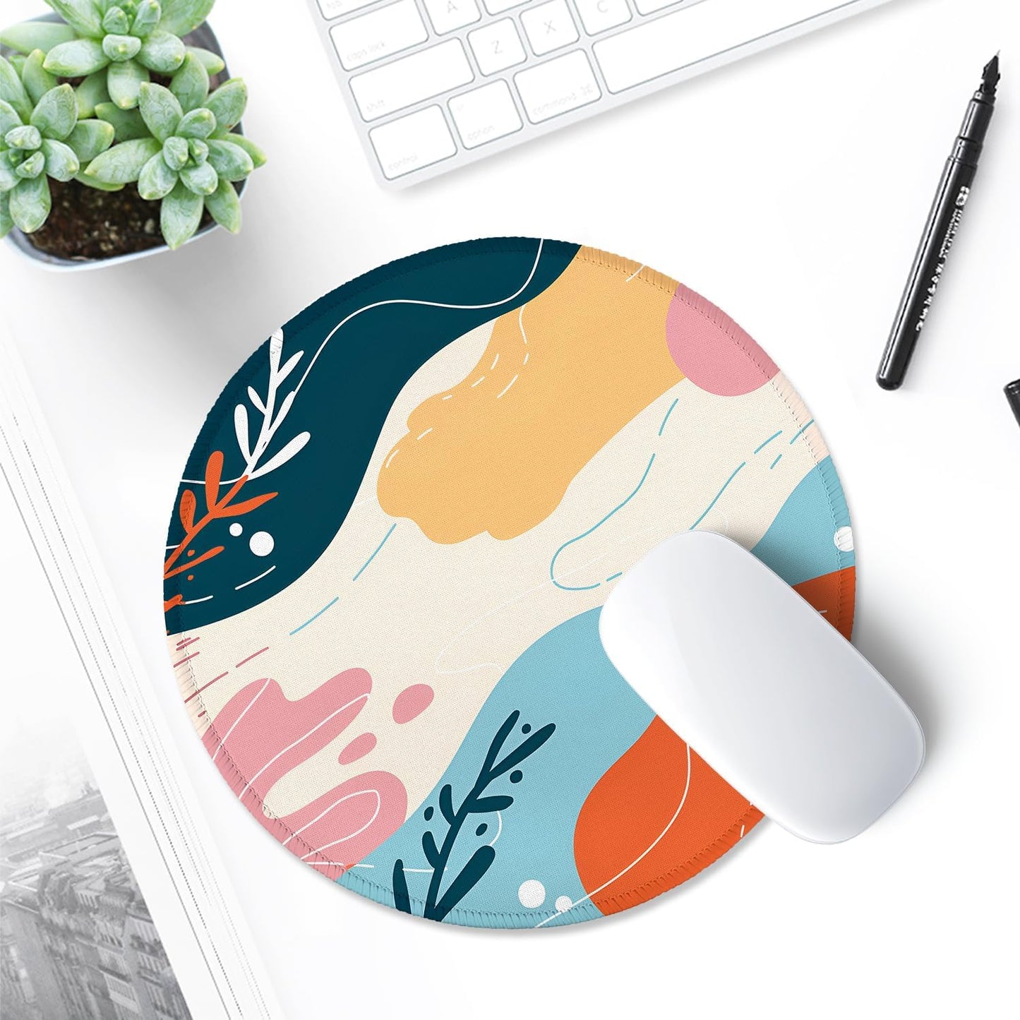 ITNRSIIET Round Mouse Pad with Stitched Edge Premium-Textured Waterproof Non-Slip Rubber Base Desktop Protection Mat Diameter 8.7 inches, Art Style Pattern