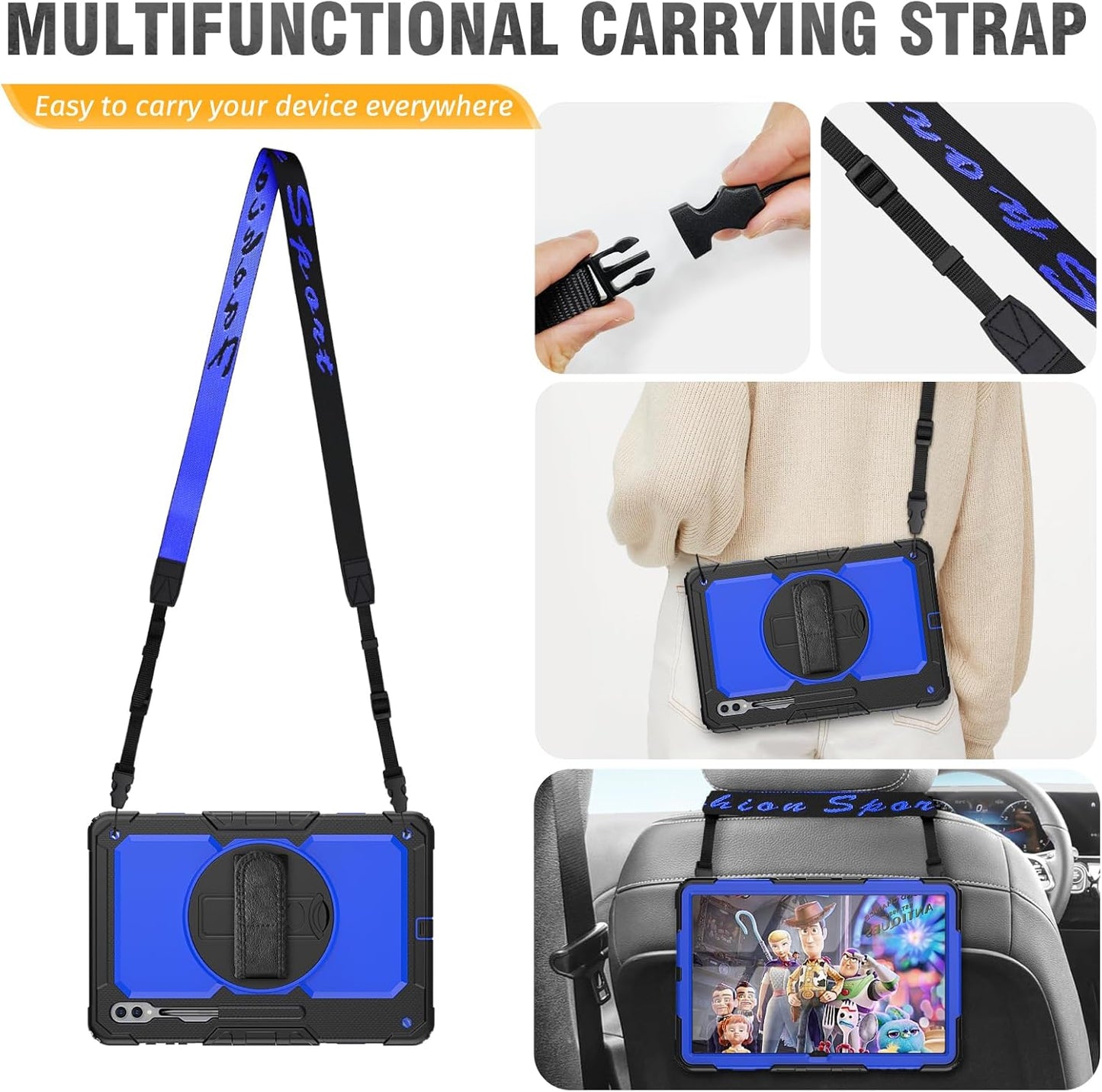 HXCASEAC Case for Samsung Galaxy Tab S7 FE 5G 12.4 inch, Protective with Screen Protector/Hand Strap/S Pen Holder, Heavy Duty Design for Samsung Galaxy S7 FE Tablet Case - Blue