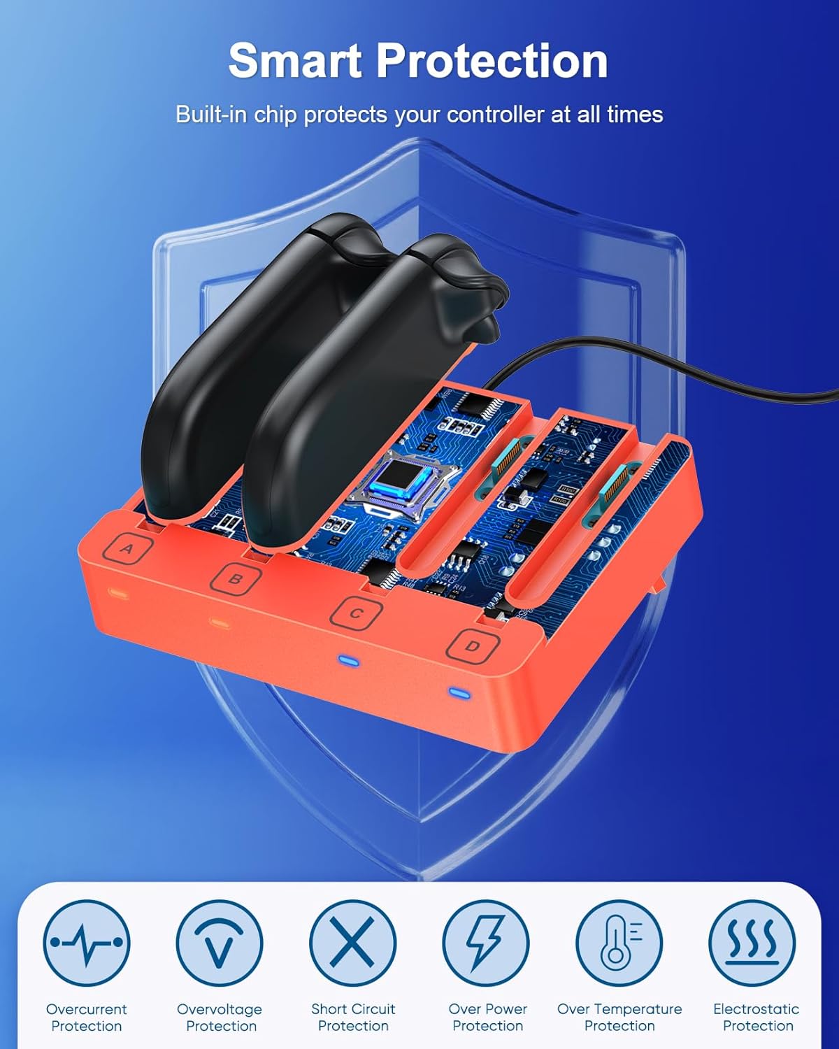 Charger for Nintendo Switch 2 and Switch 1 Controller, Horizontal Charging Dock Station for Joy Cons and for Joycon 2 Accessories with Foldable Storage Stand (Orange)