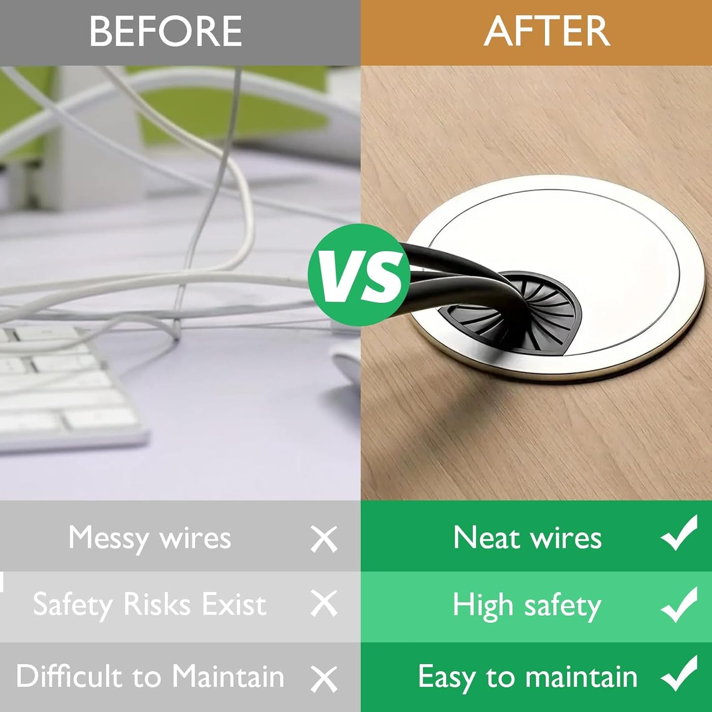 5 Pcs Desk Grommet 2" / 50 mm, Desk Cord Hole Cover, Cable Grommet ABS Plastic, Desk Hole Grommet for Home & Office Pc, Detachable Cable Cord Organizer-Silver Sand