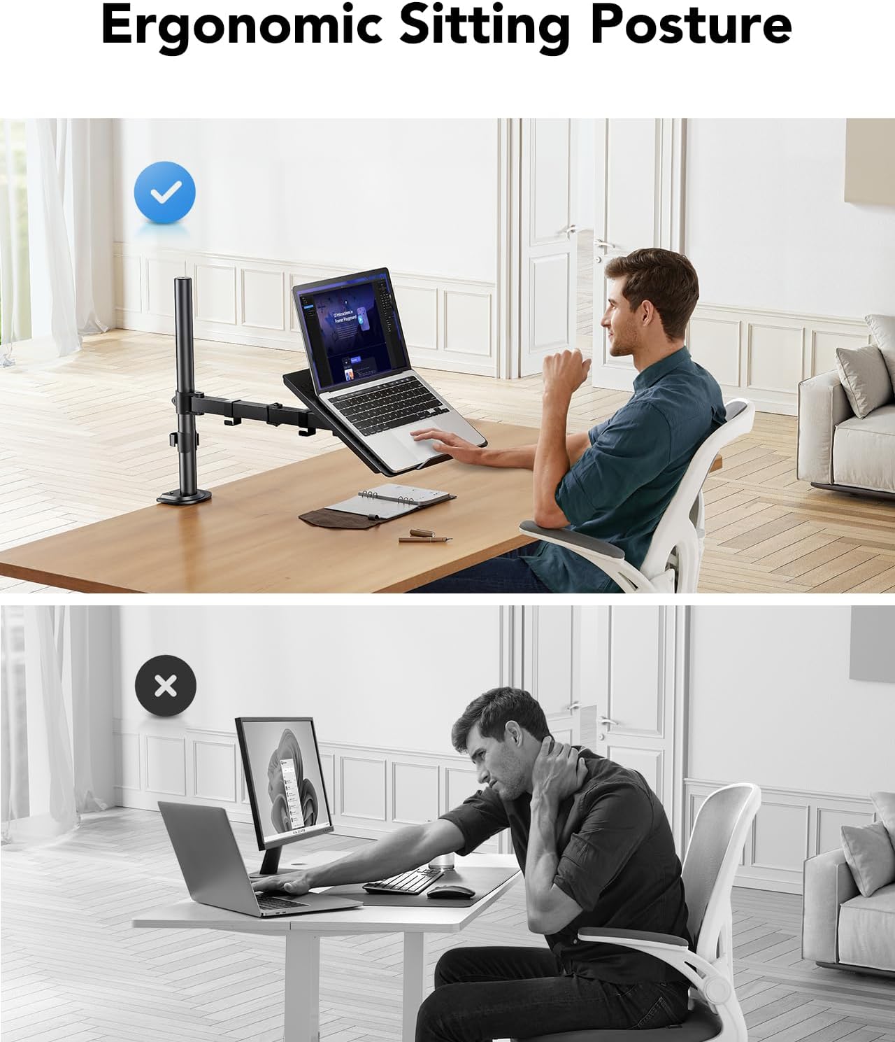 HUANUO Laptop Desk Mount - 17' to 32' Monitor Arm, Ventilated Tray, Fully Adjustable with Tilt, Swivel & Rotation, Holds up to 22 lbs