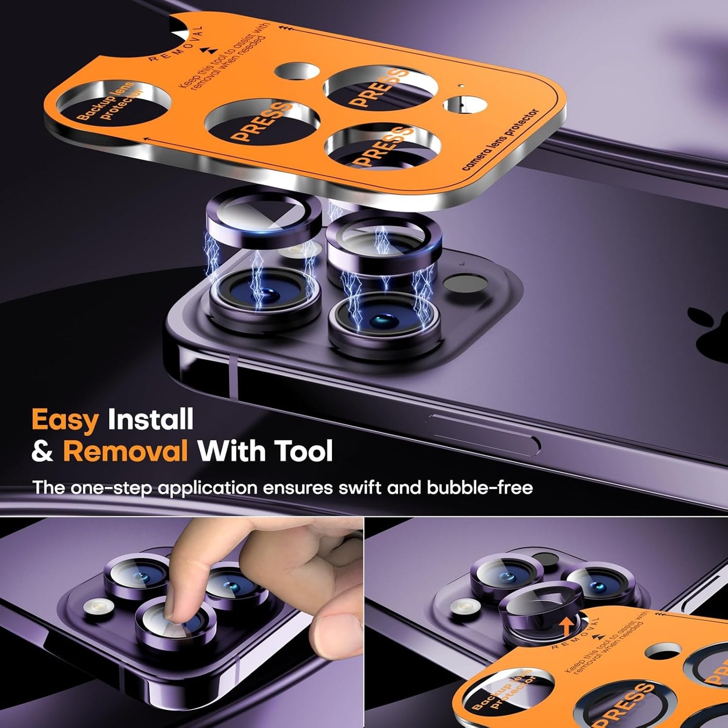 Camera Lens Protector for iPhone 16 Pro Max/16 Pro/15 Pro Max/15 Pro/14 Pro Max/14 Pro, Sapphire Glass Metal Individual Camera Cover Screen, Anti-drop, Scratch Resistant, Case Friendly- Deep Purple