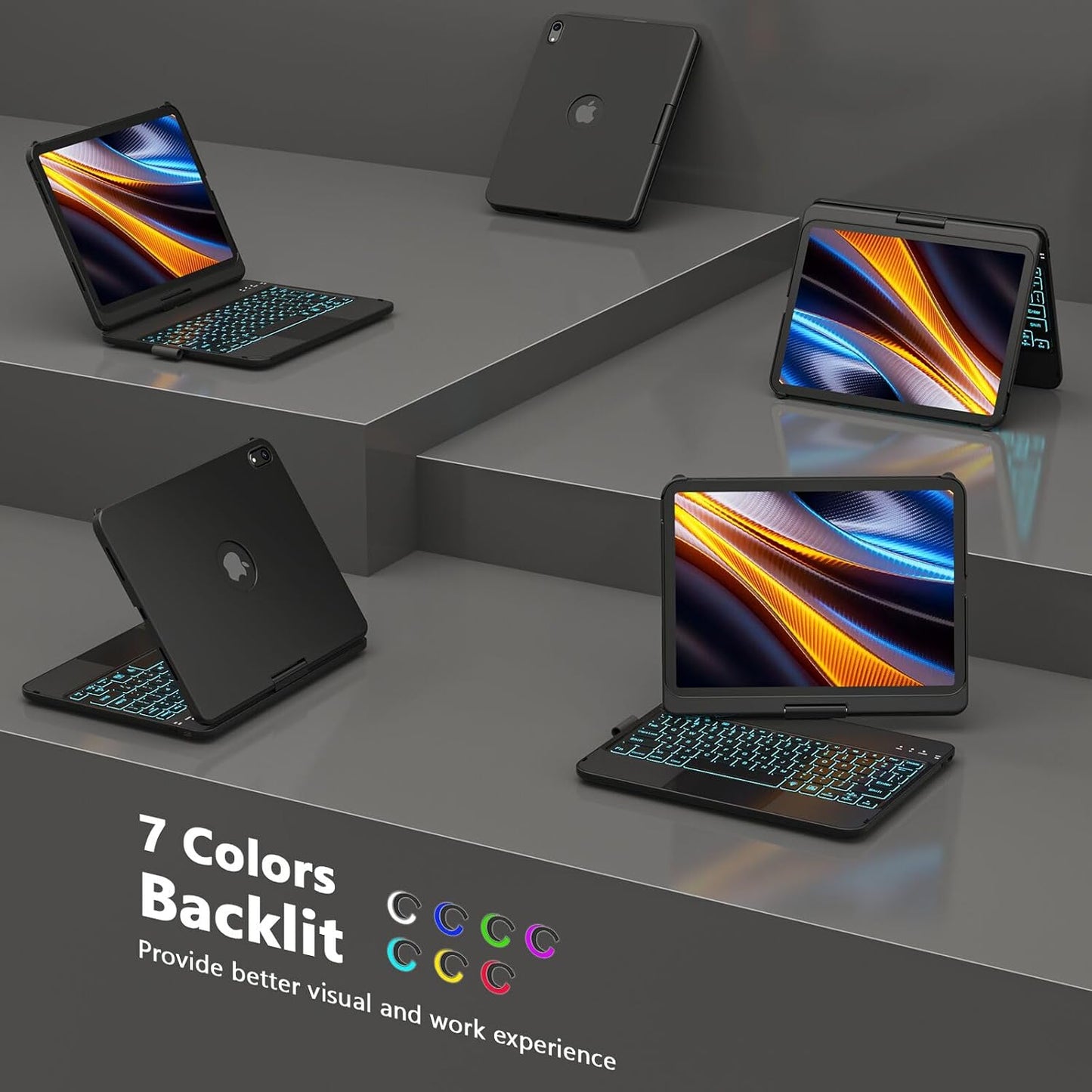 HOTLIFE for iPad A16 11th Generation/10th Generation Case with Keyboard,Touch Keyboard for iPad 11" /10th Gen 10.9 inch 2022-10 Color Backlight, 360° Rotatable Protective Cover (Black)