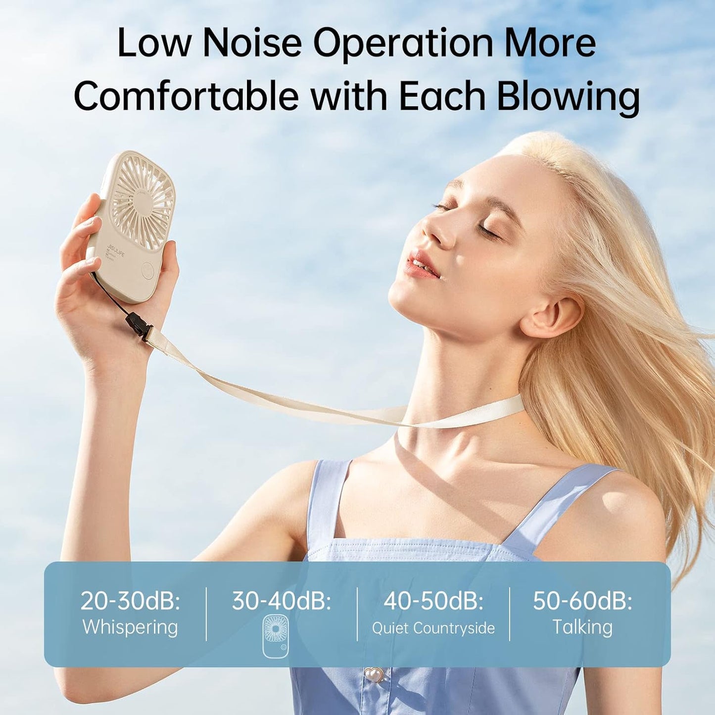 JISULIFE Handheld Mini Lash Fan with Bracket, Small Portable USB Rechargeable Personal Makeup Stylish Fan with 3 Speeds for Women Mom Girls Office Outdoor Travel Beige