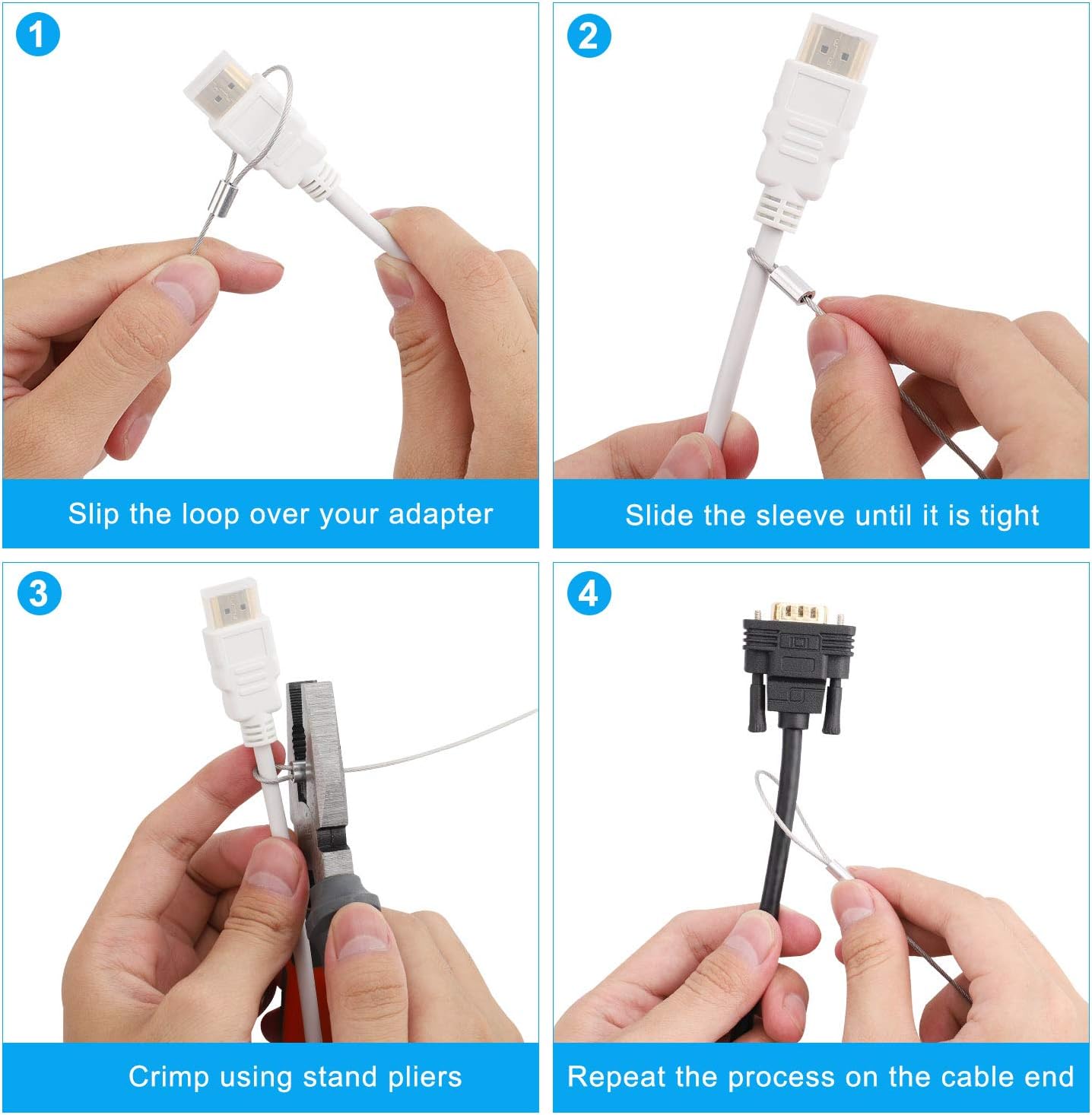 Cable Tethers 15 Pack with Crimping Tool (12 Inches, White), Adjustable Security Cable Look, Universal DIY Adapter Tethering Ties Kit for Computer Cord, Pre-Assembled, Tamper-Resistant
