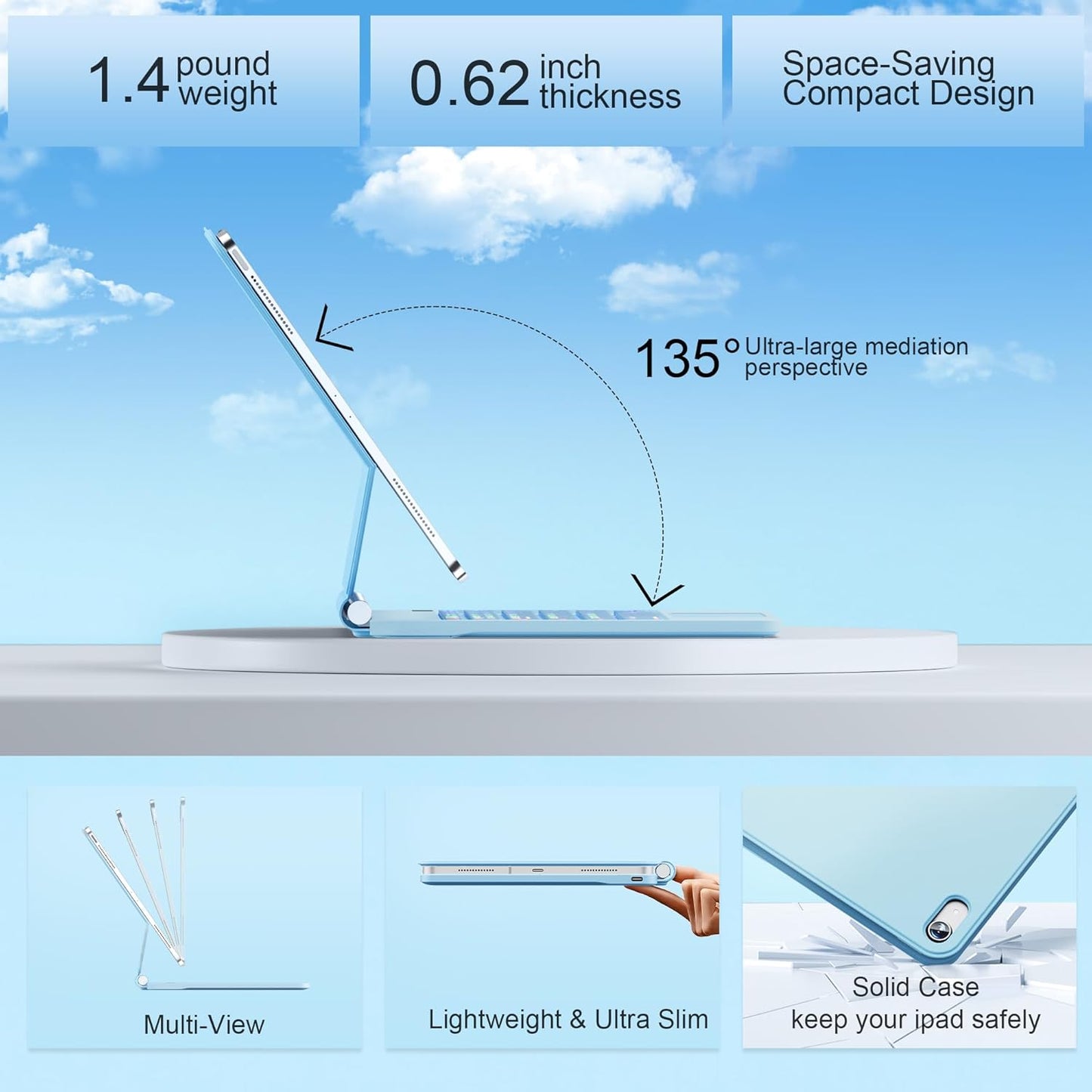 for iPad 11th (A16) & 10th Generation Case with Keyboard – Magic-Style Magnetic – Floating Cantilever Stand - Multi-Touch Trackpad Keyboard Case for iPad 11 inch 2025&10th Gen 10.9 inch (Sky Blue)