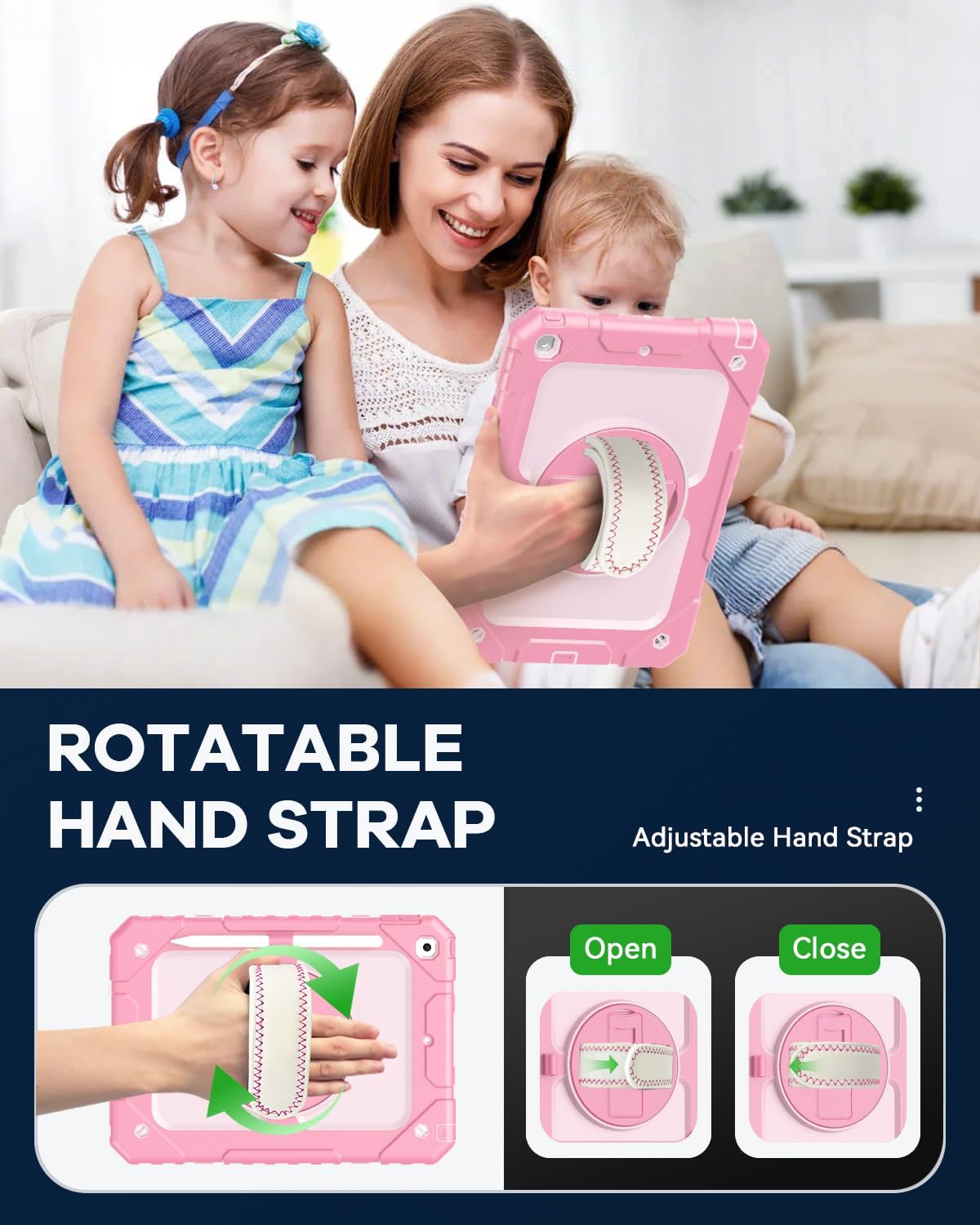 Cantis Case for iPad 9th/8th/7th Generation with Screen Protector, iPad 10.2 Case 2021/2020/2019 with 360 Degree Rotating Stand/Shoulder Strap/Pencil Holder, Pink