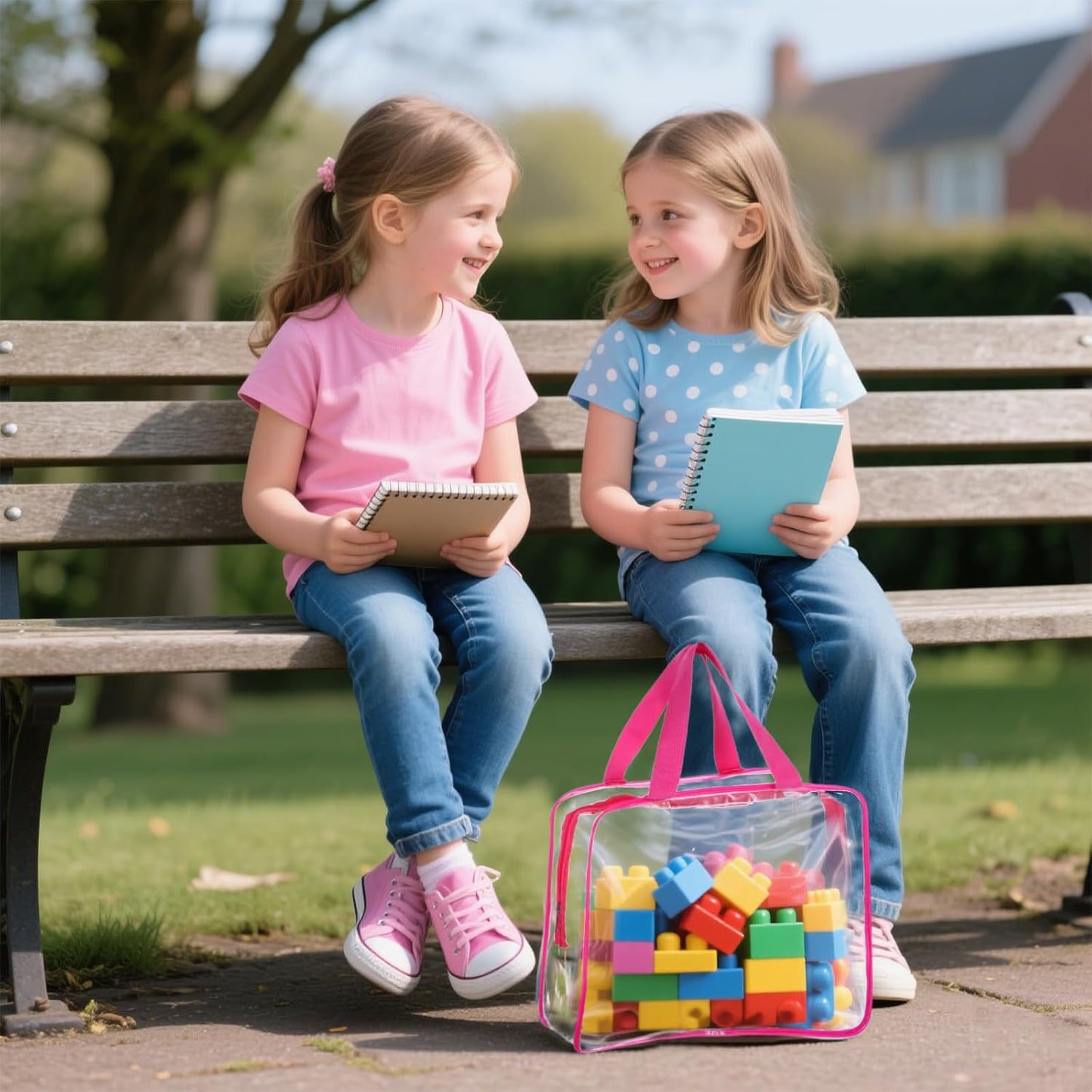 6 PCS Waterproof Toy Storage Bags With Zipper, Clear Toy Storage Organizer, Portable Organizer For Blocks, Puzzles, Books, Board Games, Clay(Red, Blue)