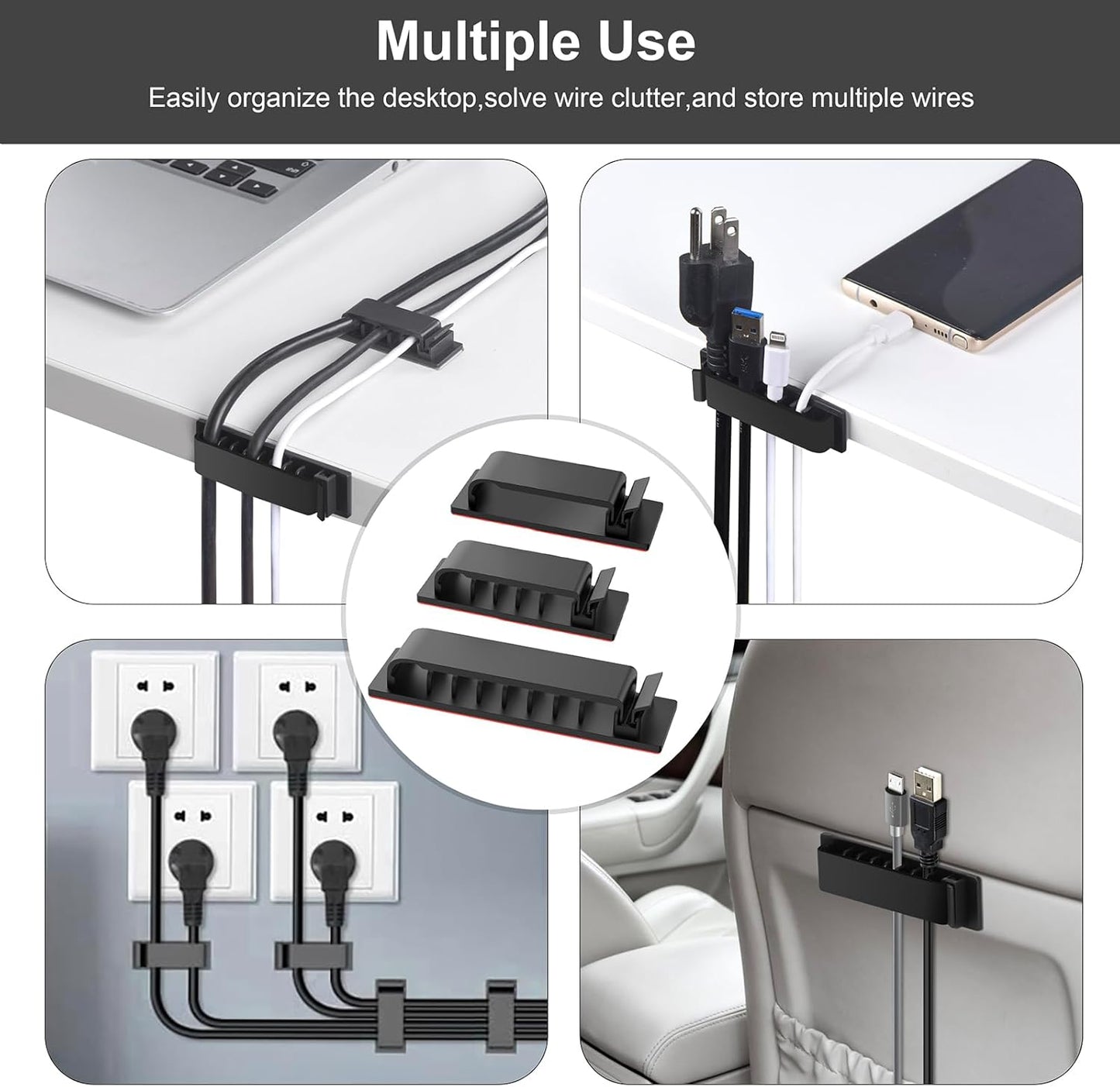 Cable Management Clips, 20Pcs Cord Organizers Wire Clips Cord Holder for TV PC Ethernet Cable Desk Home Office (Black)