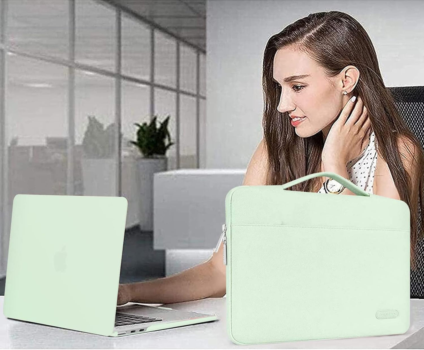 MOSISO Compatible with MacBook Air 13 inch Case 2025 2024 2023 2022 M4 A3240 M3 A3113 M2 A2681, Hard Shell&Sleeve Bag&Keyboard Skin&Webcam Cover&Screen Film for MacBook Air 13.6 inch, Tea Green