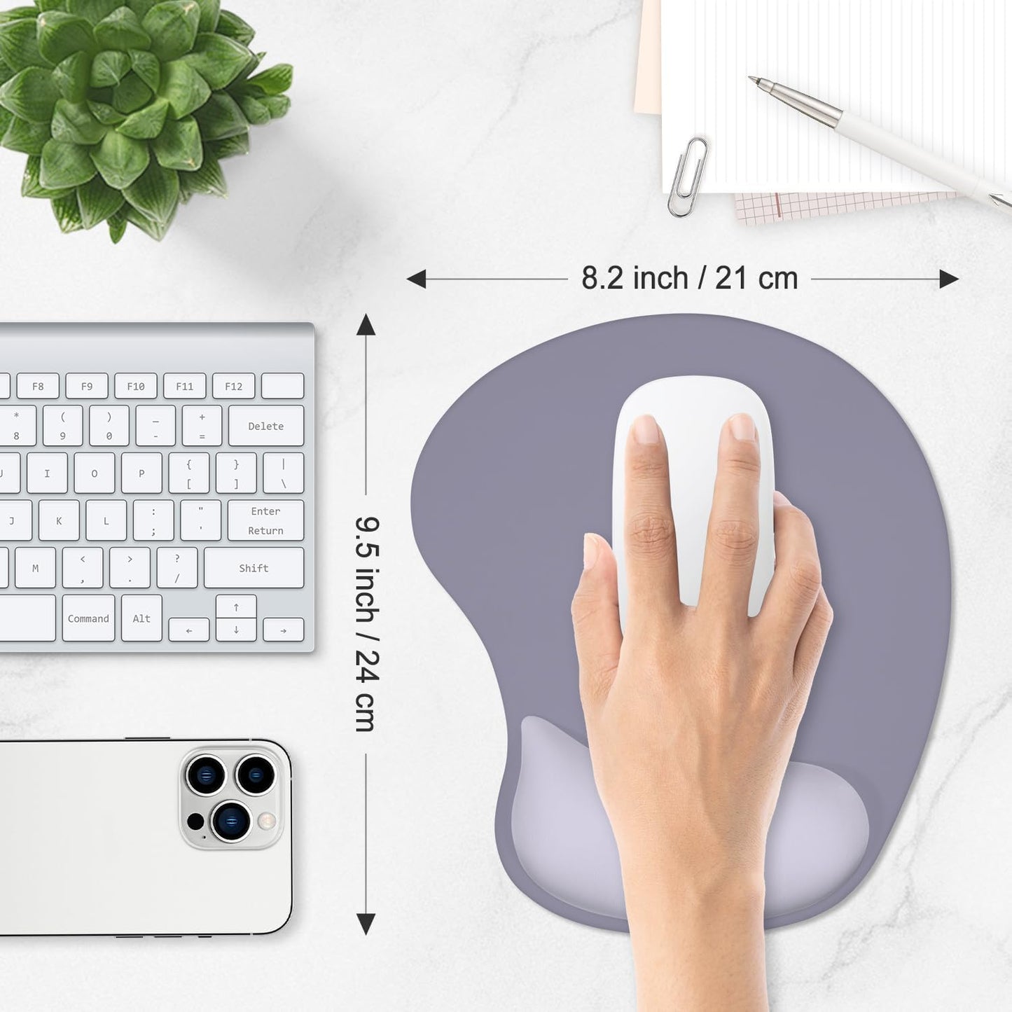 ITNRSIIET Ergonomic Mouse Pad, Cushioned Gel Wrist Rest, Non-Slip Base, Smooth Surface, Compatible with All Mice for Office & Gaming, Desk Accessory, 9.5 x 8.2 inch, Mist Gray