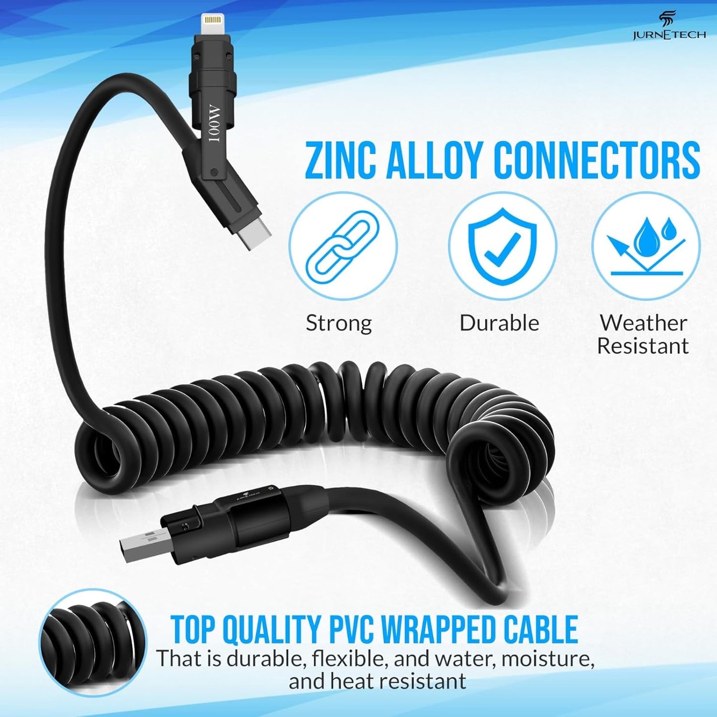 100W Multi Charging Cable - 6-in-1 Universal Fast Charging Cable with Zinc Alloy Connectors & PU Cable, Adjustable Length 120cm | C to C, USB to Type-C, Lightning, Micro - MFI Certified