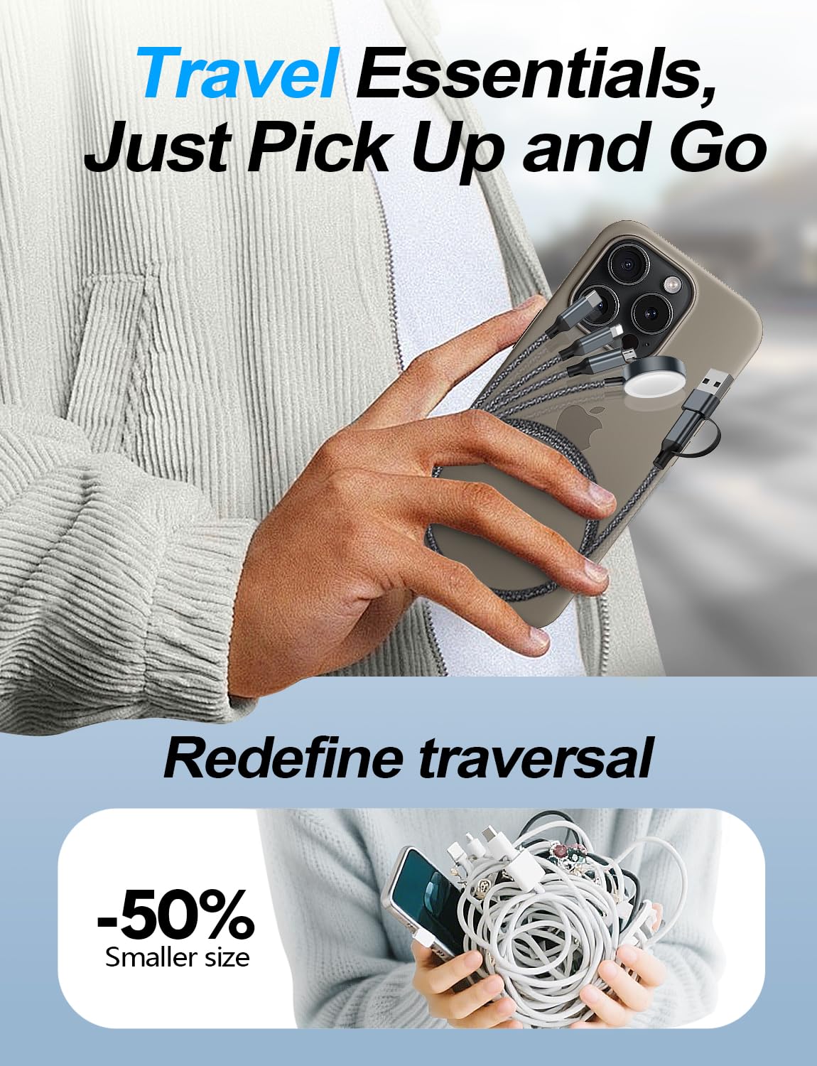 4-in-2 Charging Cable for Apple Watch Charger/Samsung/iPhone Charger,Car/Travel Essentials,Type C Cable Multi Cord for iWatch Ultra/10-2/iPhone 16-11/Samsung S25-S20,PlayStation 4,iPad,airPods-Black