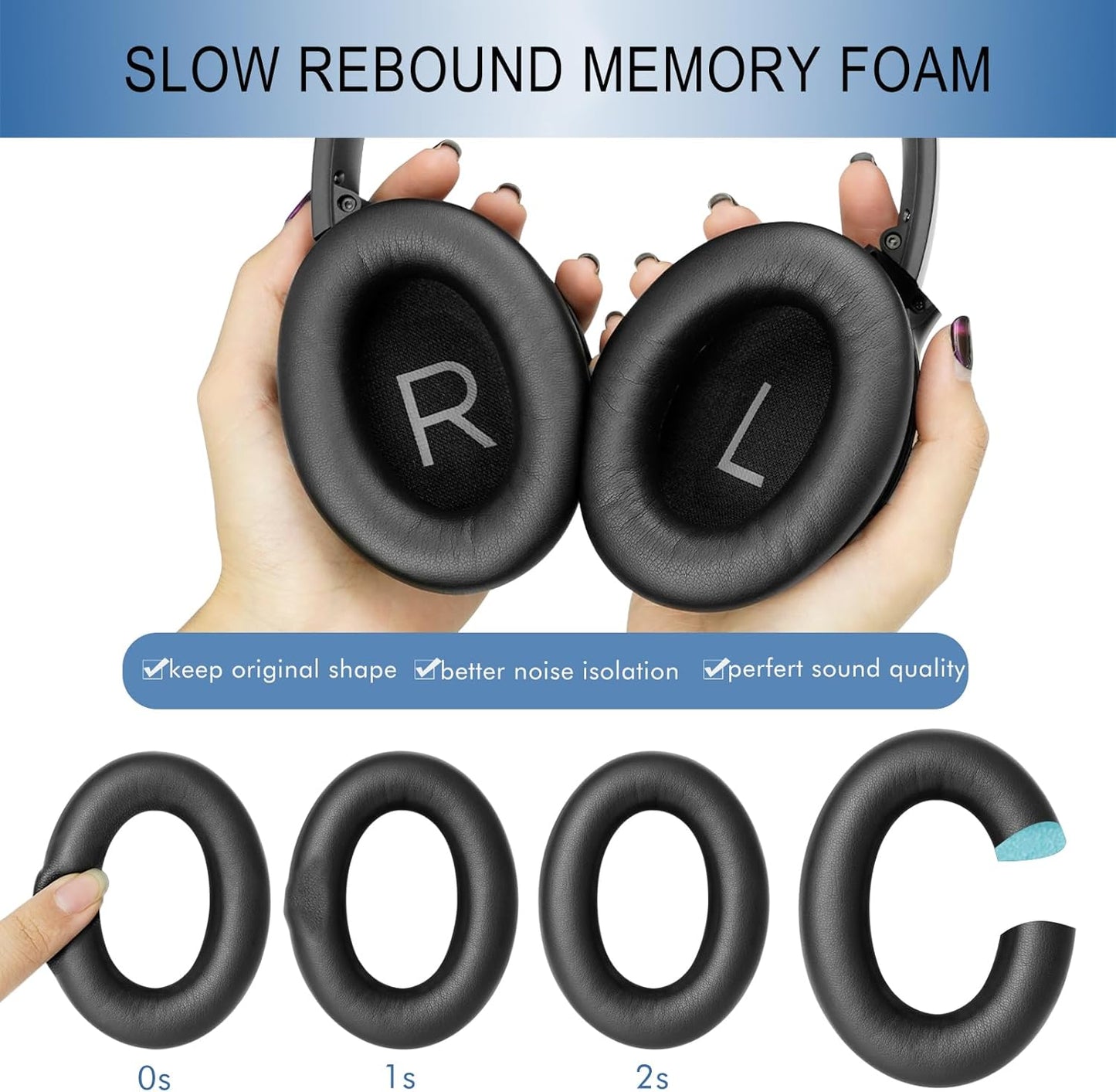 GEVO Replacement Ear Pads for Bose QC45, Ear Cushions for Bose QuietComfort 45 (QC45) & Quiet Comfort SE (QC SE) Headphones, Earpads with Softer Leather Noise Isolation Foam (Black)