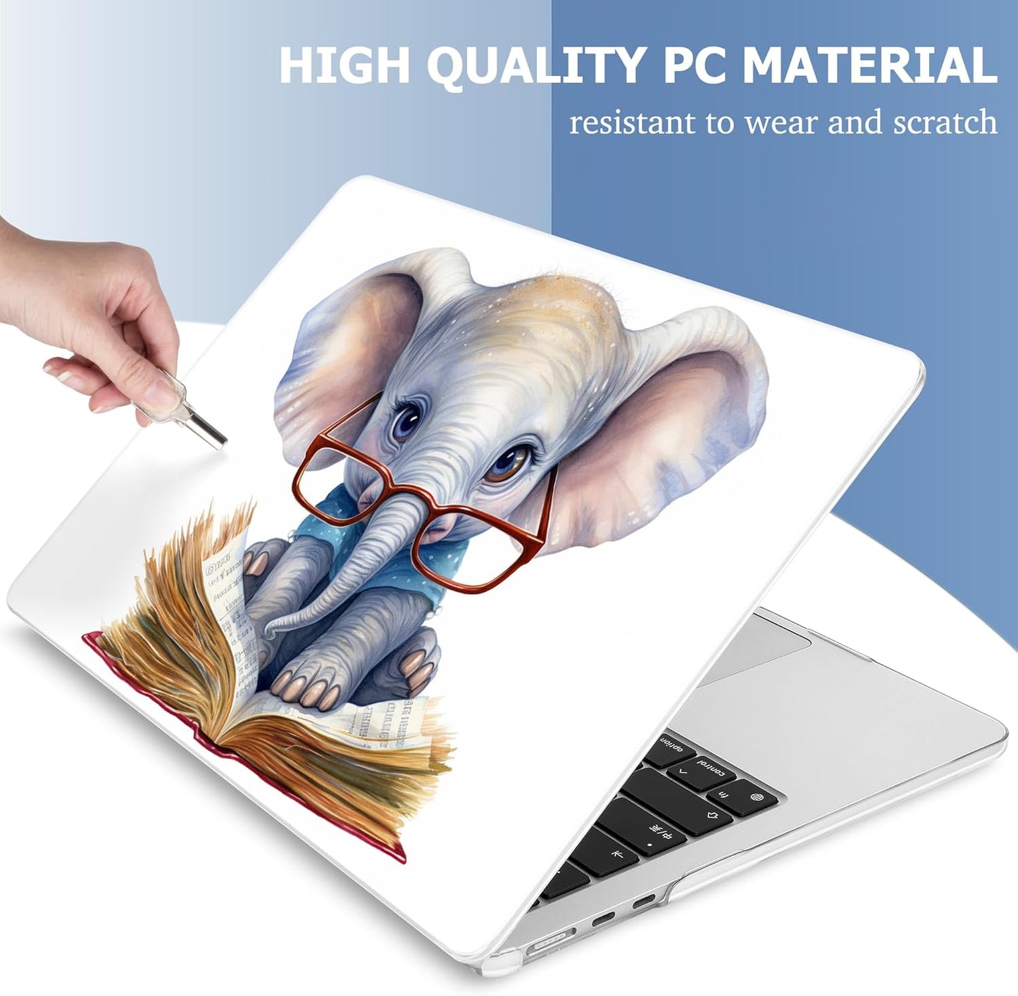 Mektron Compatible with M4 MacBook Air 15 inch Case 2025 A3241 2024 2023 M3 A3114 A2941 M2 Liquid Retina Display Touch ID, Plastic Hard Case & Keyboard Skin & Screen Protector - Cute Elephant C341