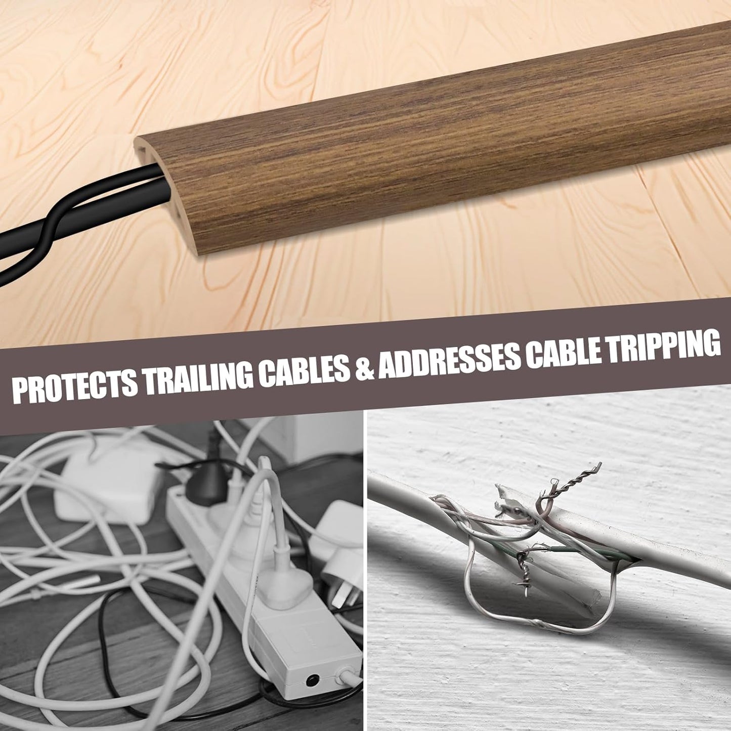 Floor Cord Cover Cable Cavity Self Adhesive Cord Hider Floor Floor Cable Management Power Cord Protector Floor Electric Cord Covers for Offices, Gym, Exhibitions (Misty Brown Wood, 2.36" x 10')
