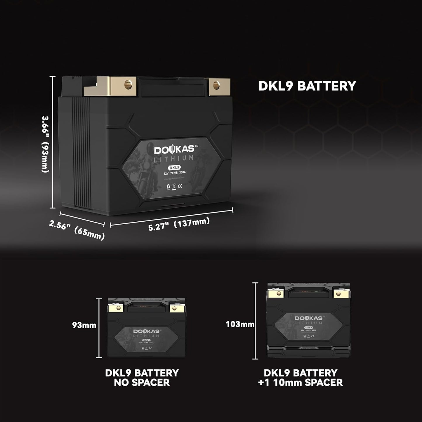 DKL9 450A LiFePO4 Motorcycle Lithium Battery, 12V 3Ah Powersports Battery, Compatible Jet Ski, Quad, Scooter, Generator Battery, Snowmobile