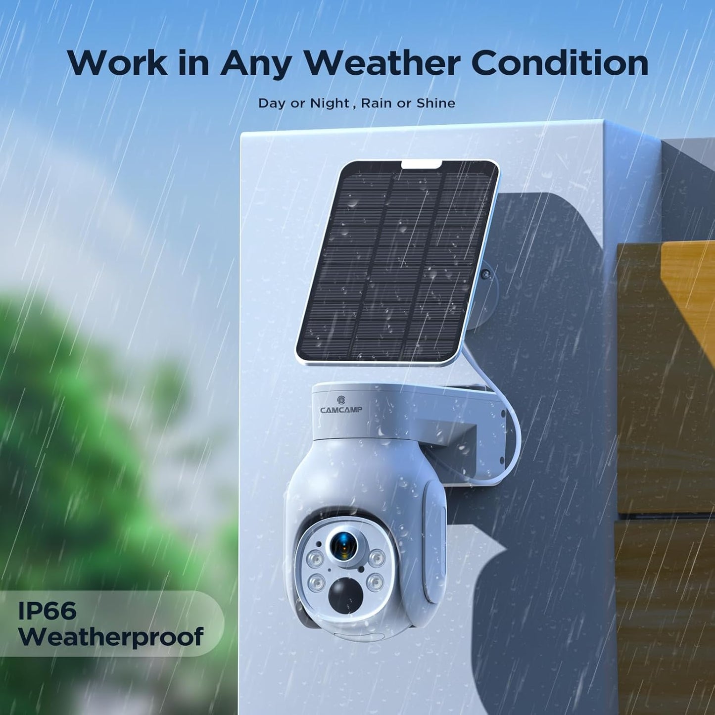 Camcamp 4MP Battery Powered WiFi Camera with Solar Panel, Spotlight, PTZ, 2-Way Audio, Smart Human Detection, Cannot Work Alone, Only Compatible SC23 Solar Security Camera System