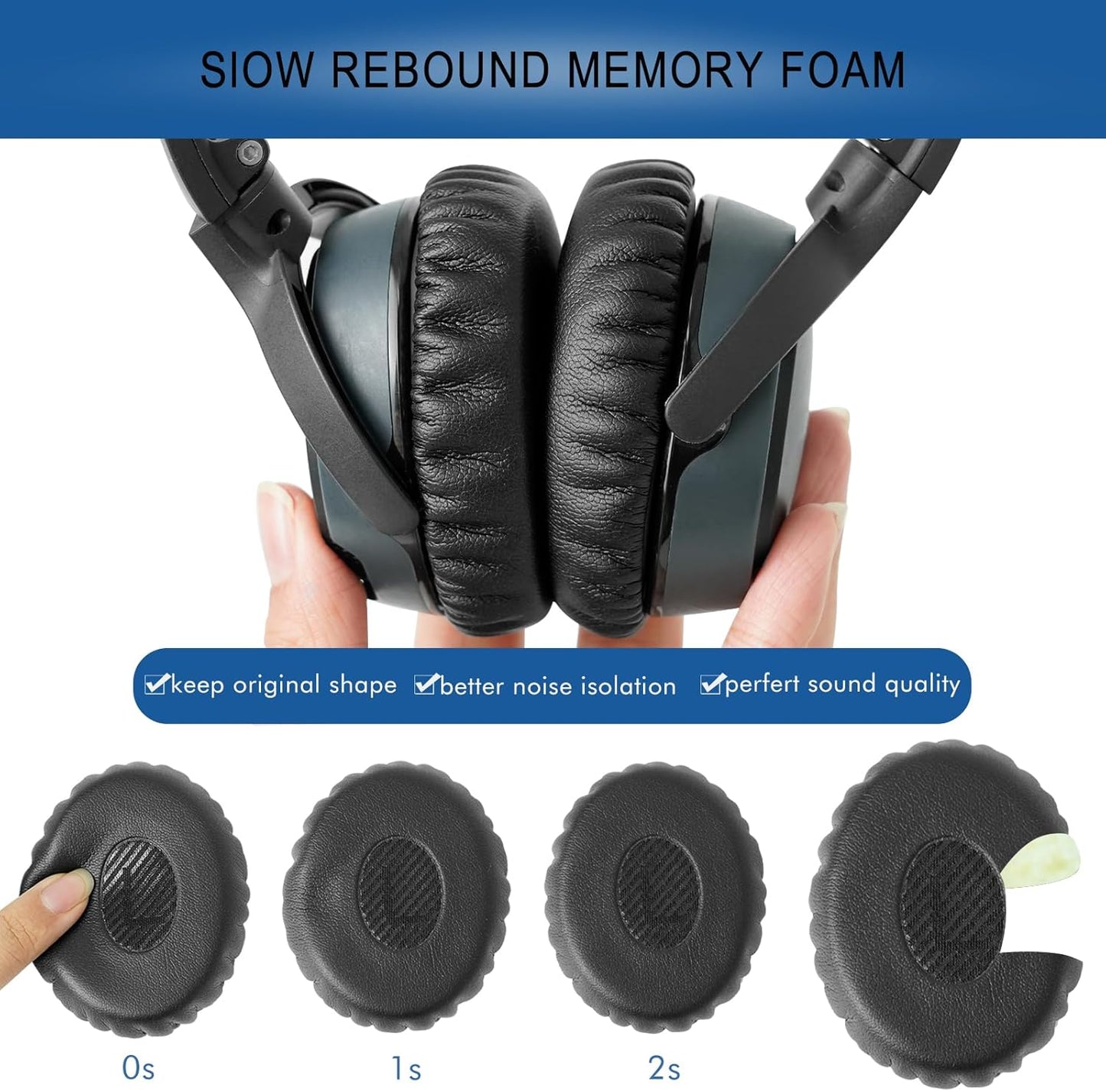 Ear Pads Replacement for Bose On-Ear 2 Headphones, GVOEARS Ear Cushion Pad for Bose OE2 / OE2i / SoundTrue/SoundLink OE Wireless Headphones, Durable & Longer Lasting (Black Pad)
