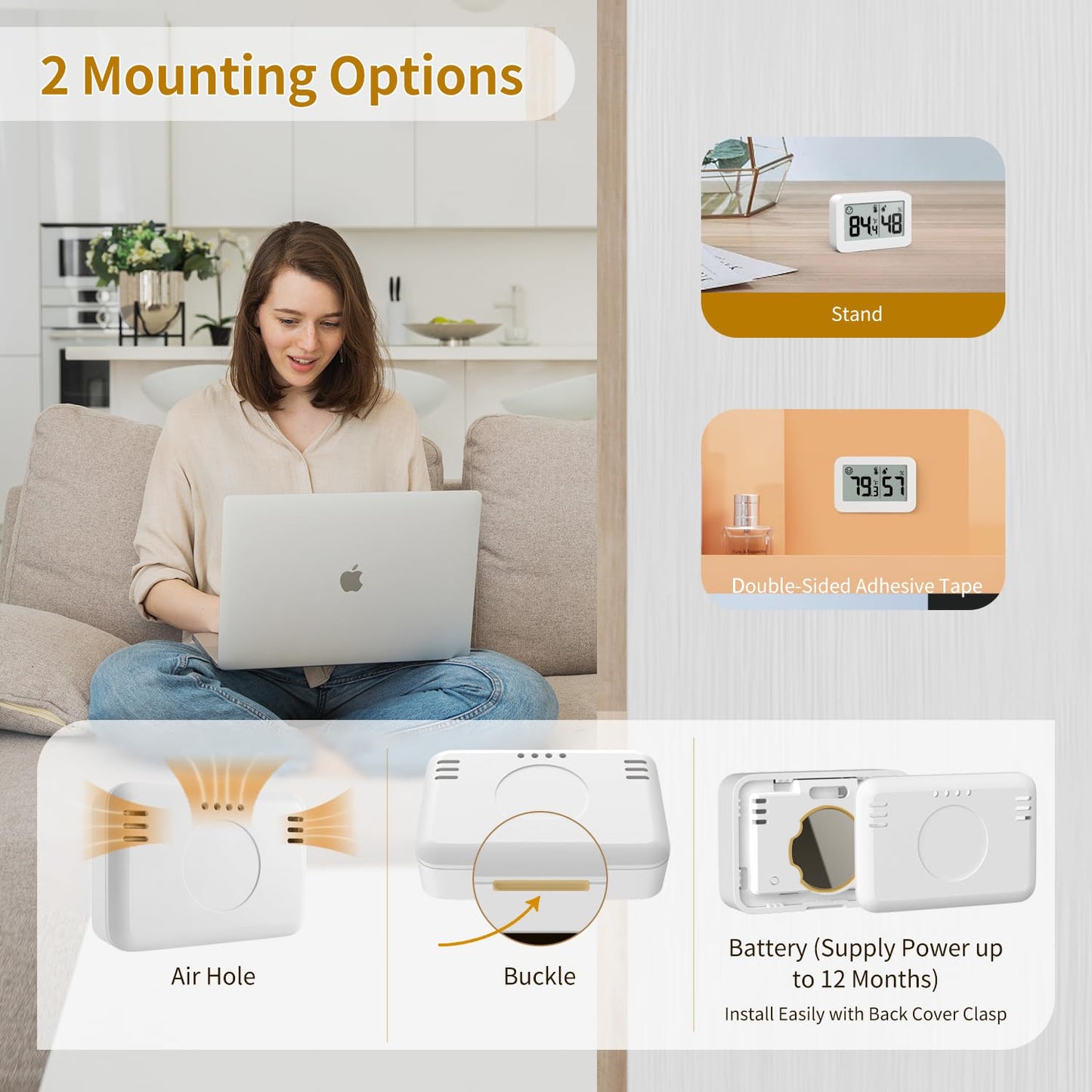 DOOMAY Mini Hygrometer Indoor Thermometer, Digital Humidity Gauge with Celsius Fahrenheit Switch Button,Humidity Meter Temperature Monitor for Babyroom Cellar Reptile Incubator Closet (4, White, 5 CM)