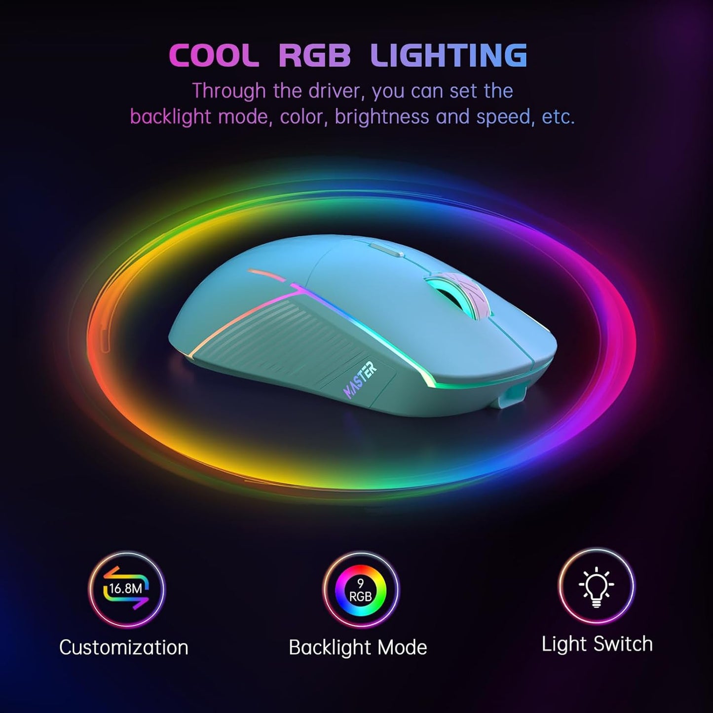 FFJ Wireless Gaming Mouse, 24000 DPI, Tri-Mode 2.4G/USB-C/Bluetooth 5.3 Gaming Mouse Wireless, RGB Programmable Mouse Gamer, 75Hrs Battery Life, Rechargeable Gaming Mice for PC, Mac, PS5, Xbox - Mint