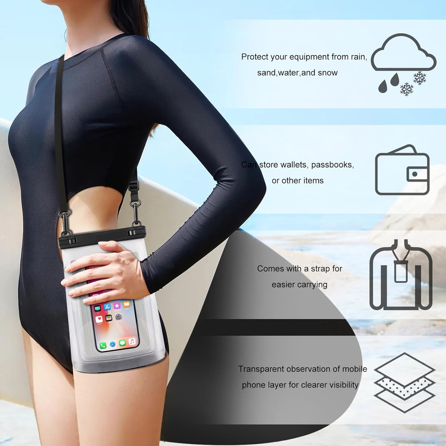 2L Waterproof Phone Pouch for iPhone 16 15 14 11 Pro Max & Galaxy S24 S21 - Floating Large Capacity Dry Bag Stores Sunscreen, Sunglasses - Oversized Waterproof Bag for Beach, Swimming, Kayaking
